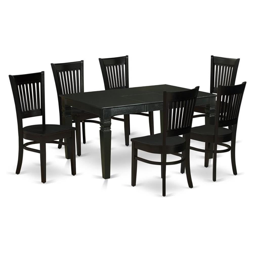 East West Furniture WEVA7-BLK-W 7-Piece Black Dining Room Set with Extendable Table & 6 Chairs - 42x60 Inch Kitchen Table for Family Meals & Entertaining