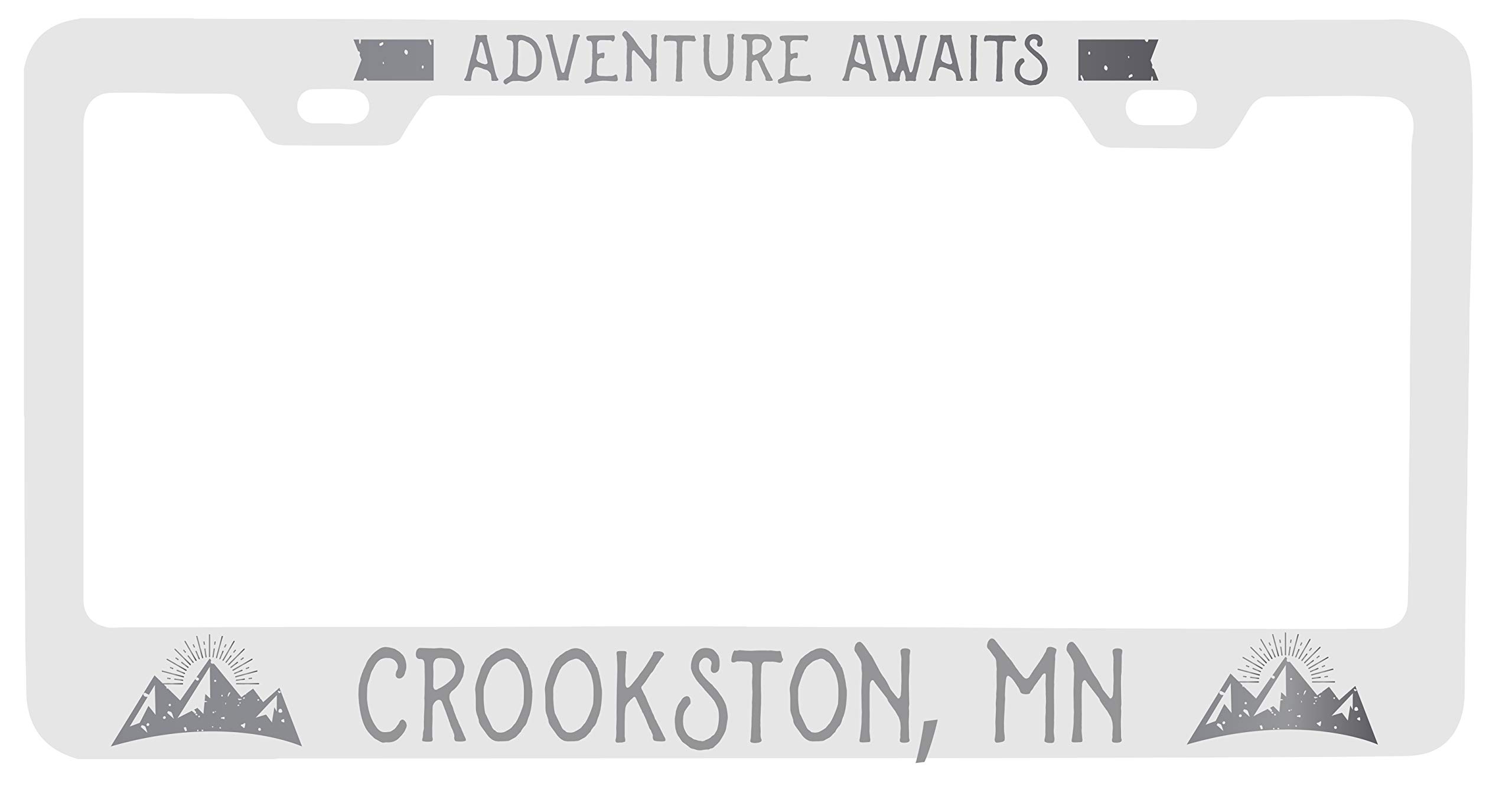 Custom Laser Engraved Metal License Plate Frame - 'Adventures Await' Design - Durable Car Accessory for Minnesota Road Trips & Travel Enthusiasts