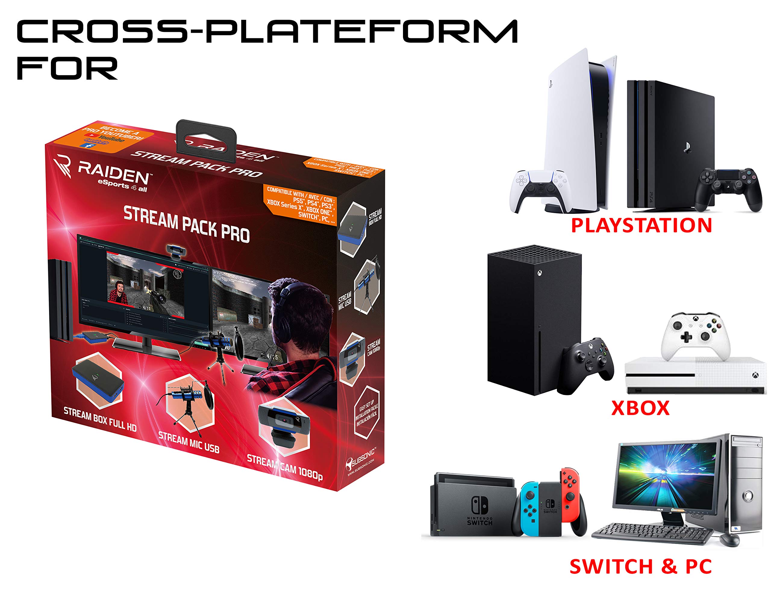 Raiden Gaming Accessory Bundle for Streamers & Gamers - Full HD Video Capture Box, Microphone, HD Camera - Compatible with PS4, PS5, Xbox Series X/S, Nintendo Switch, PC, Xbox One - Perfect for Live Streaming & Content Creation