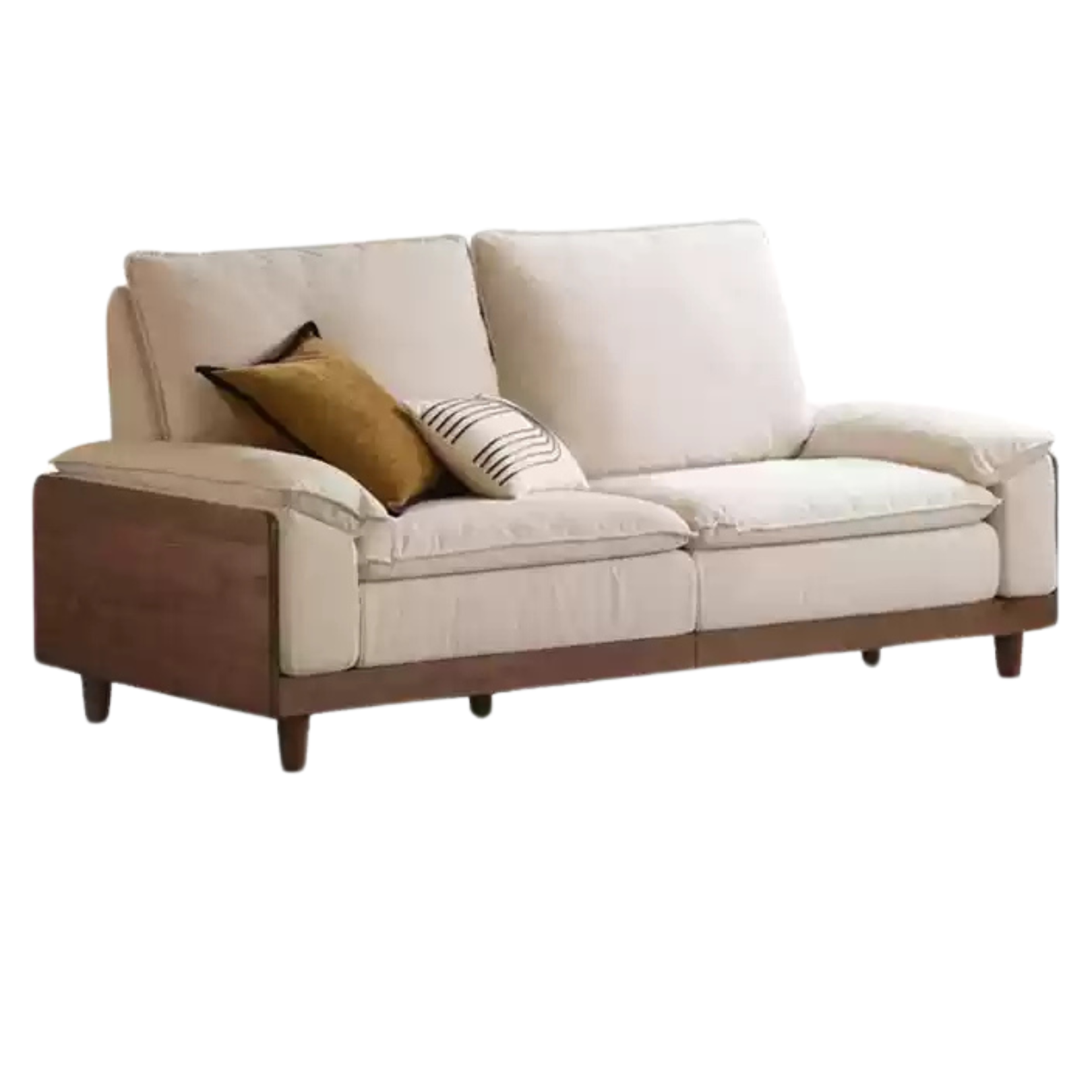 85x38.9x37.4 inch / 216x99.7x95cm / Rich Dark Walnut color / black walnut sofa imitation cotton and linen pear white