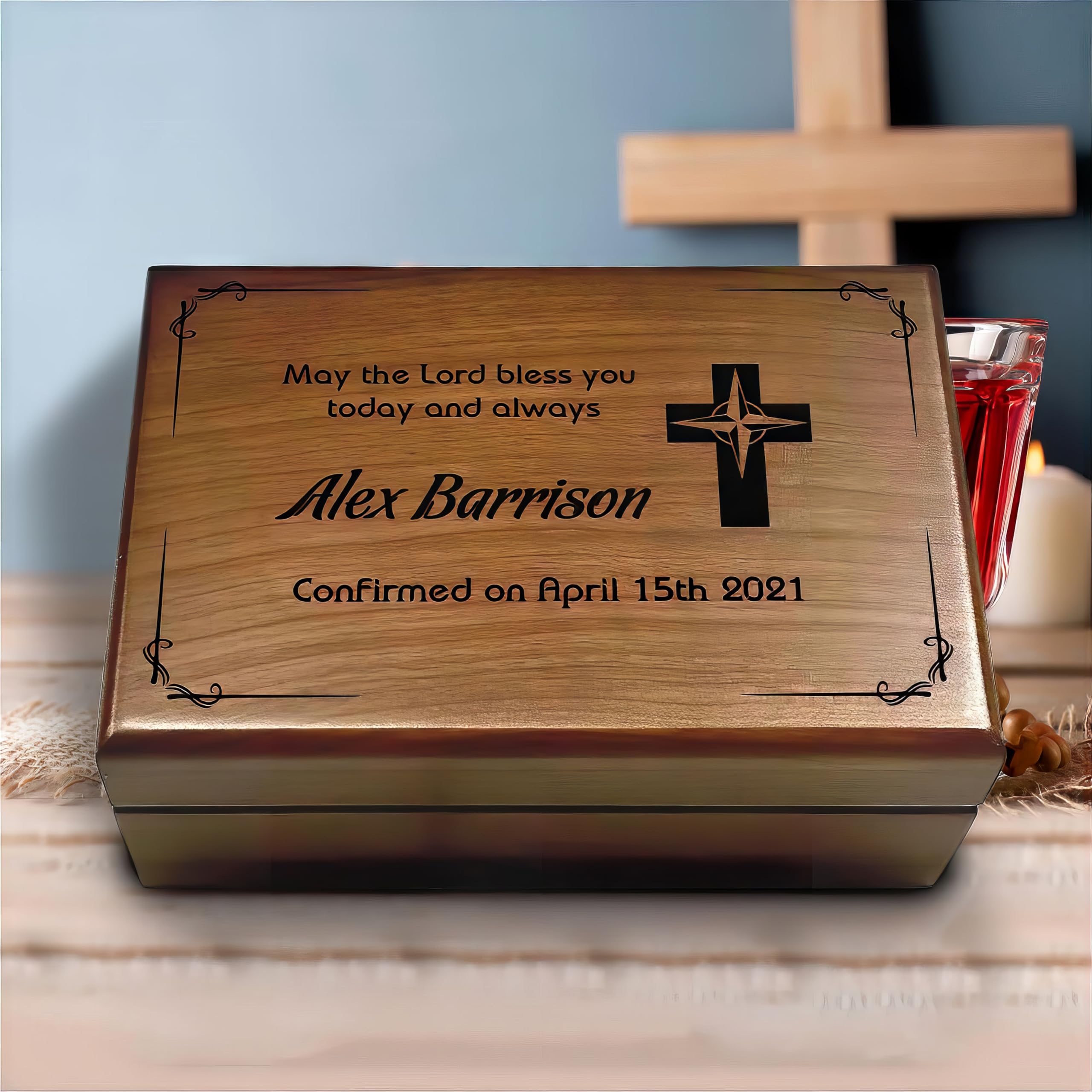 Personalized Engraved Baptism Keepsake Box with Compass - Unique Confirmation Gift for Boys & Grandsons - Communion Memory Box - Perfect for Religious Ceremonies & Family Heirlooms