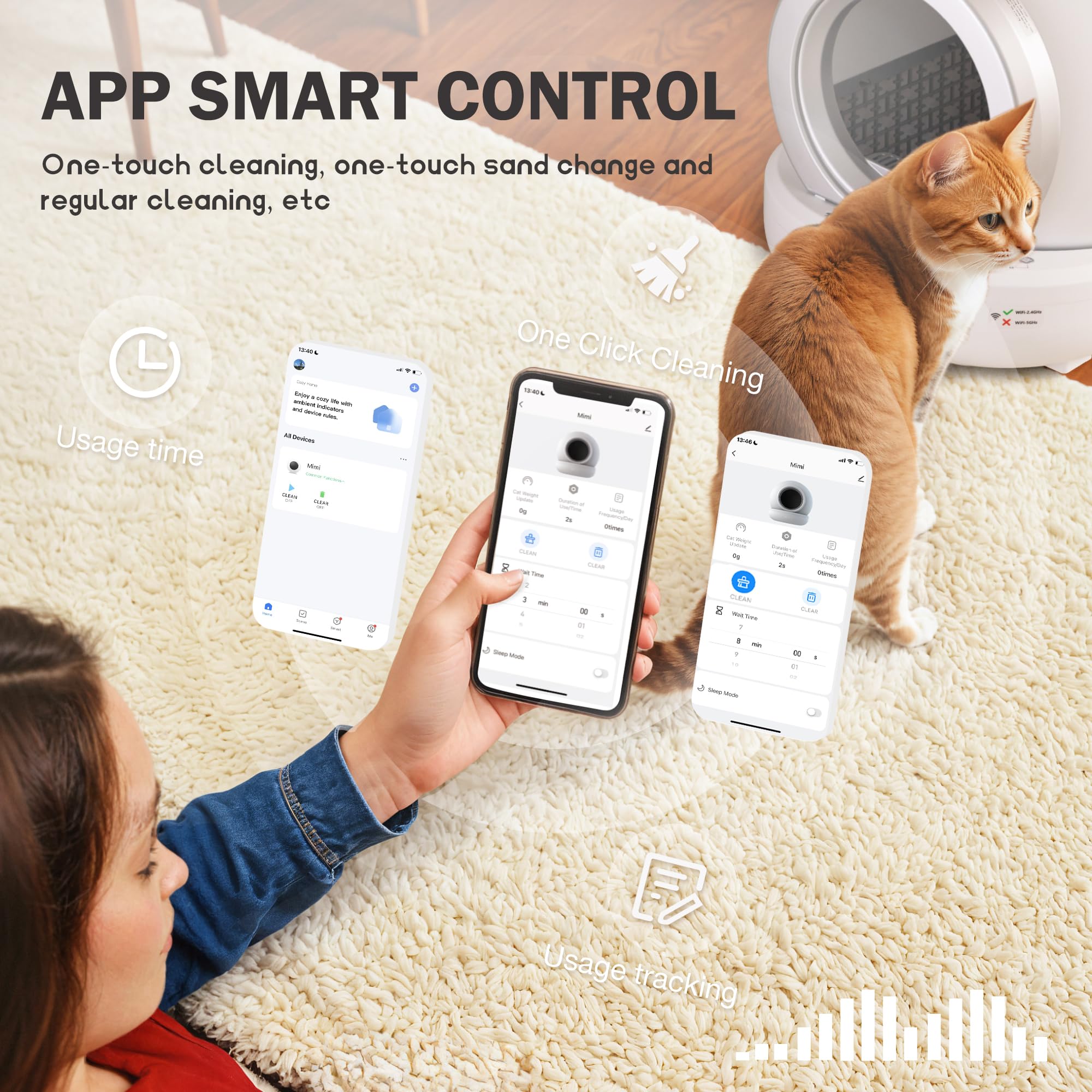 WARCAT Self Cleaning Cat Litter Box - Automatic Large Kitty Litter Box for Multiple Cats with App Control, Garbage Bags & Mats (White) - Perfect for Busy Pet Owners & Multi-Cat Households