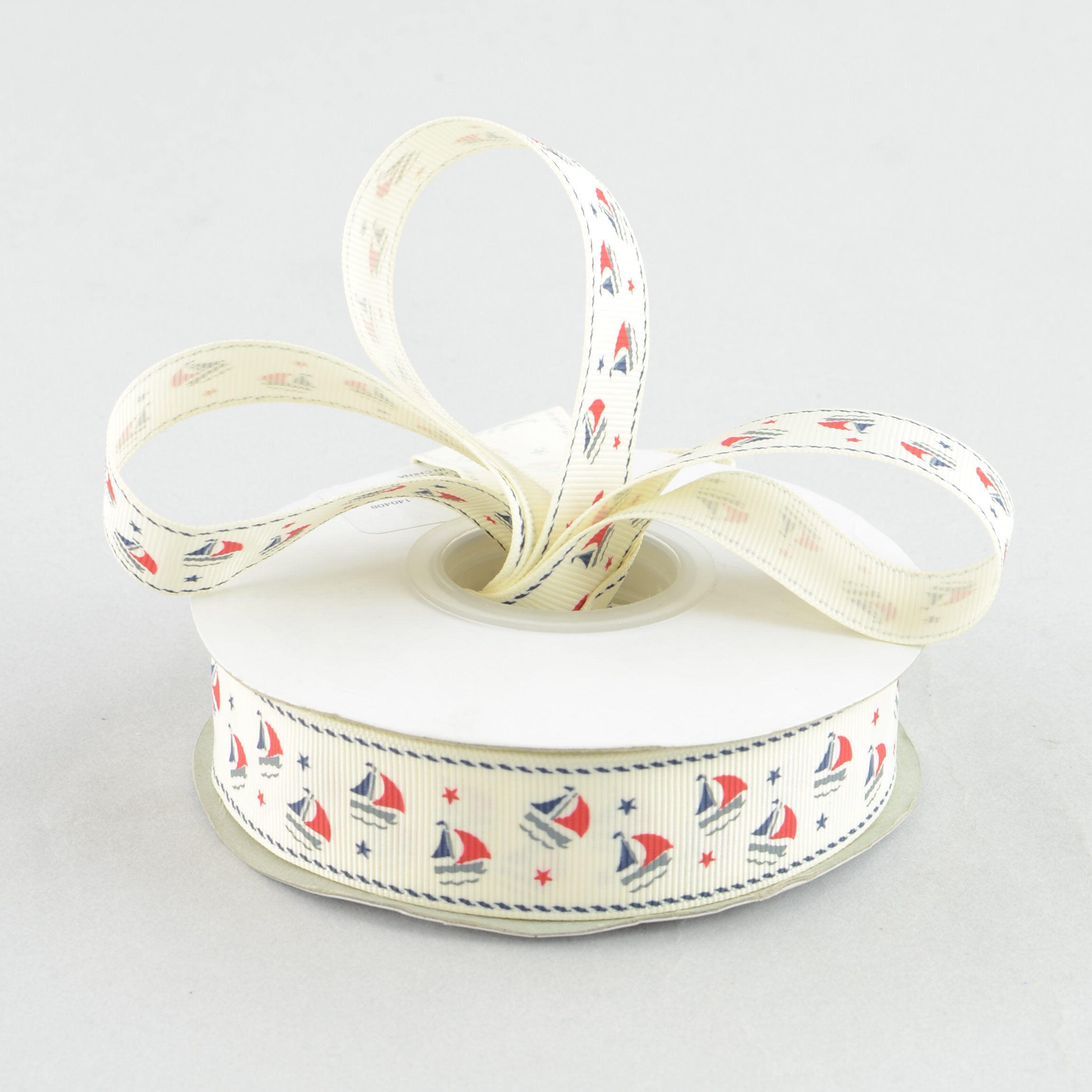 1 Sailboat Grosgrain Ribbon - Ivory, Navy & Red (25 Yards) | Nautical Themed Ribbon for Gift Wrapping, DIY Crafts, Wedding Decor & Party Favors