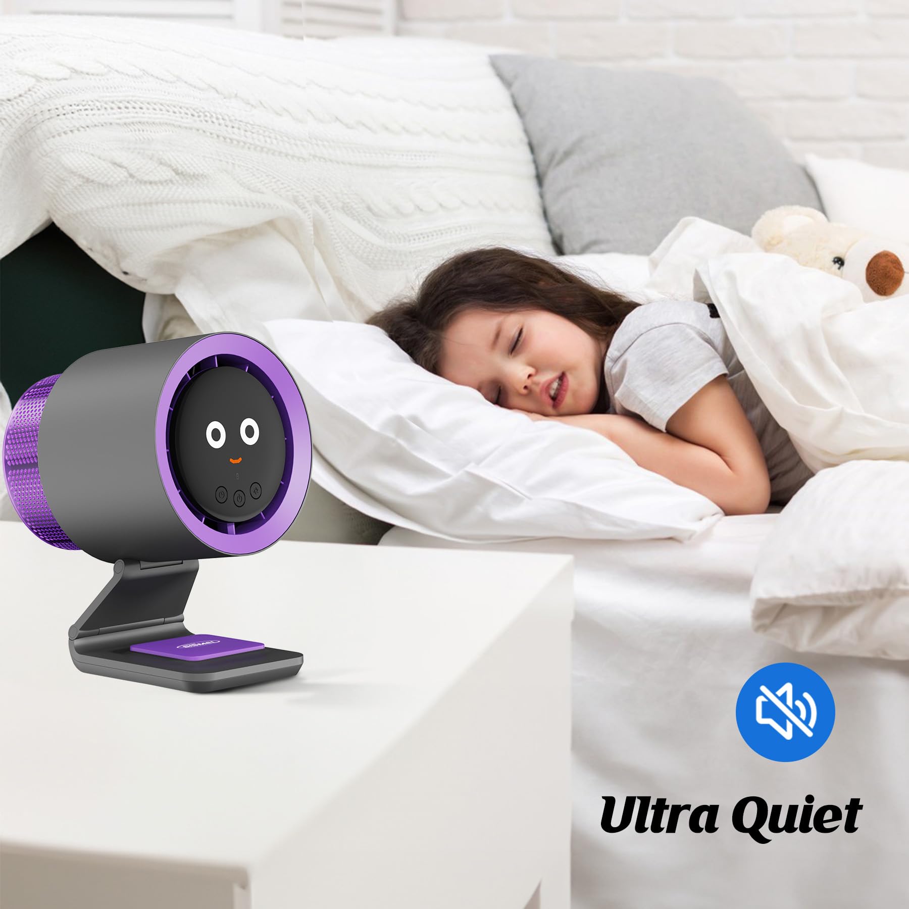9.06 Inch Portable Desk Fan with Air Purifier - 4 Speed Quiet Cooling Fan for Home, Office & Bedroom - Personal Fan with 4 Mood Lights for Work, Study & Sleep
