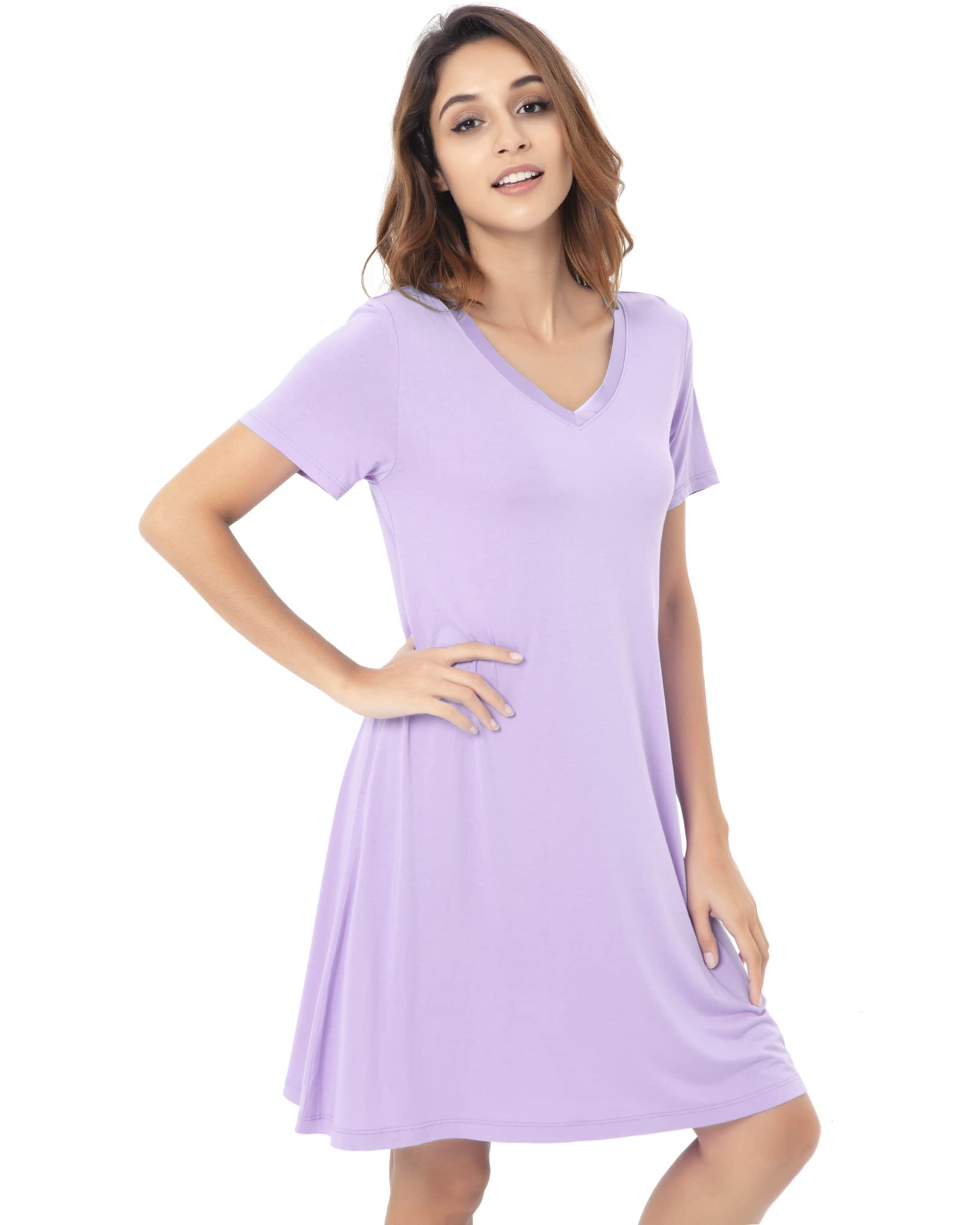 NACHILA Women's Soft Bamboo Nightgown - Lightweight Short Sleeve Sleep Shirt & Lounge Dress - Plus Size S-4X - Perfect for Sleeping, Relaxing at Home, and Summer Comfort
