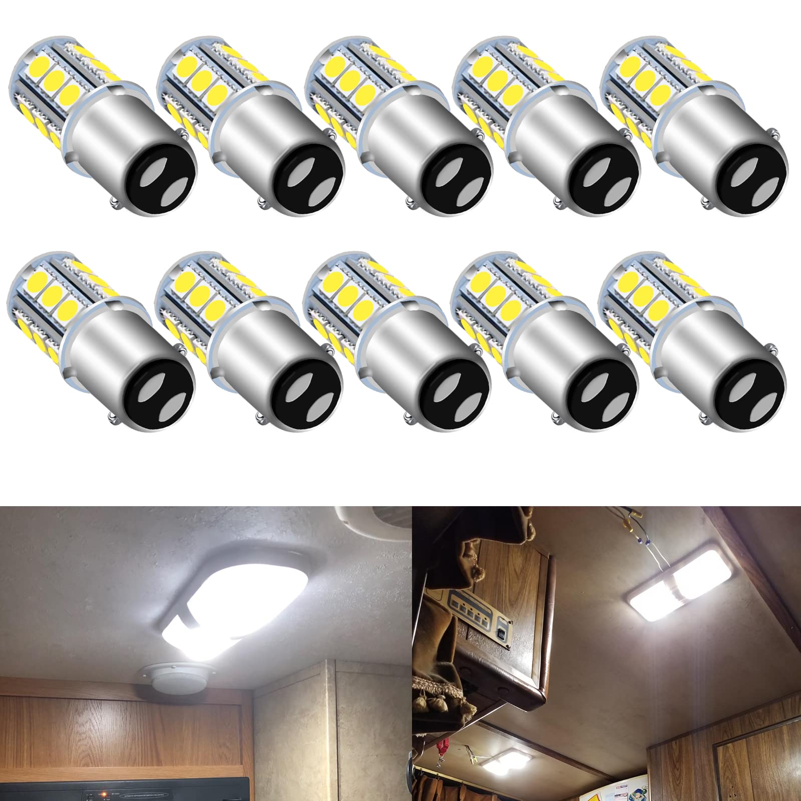 UNXMRFF Super Bright 1142 BA15D LED Bulbs - 1178 LED 5050 18-SMD White 1076 Bulb Replacement for 12V RV, Travel Trailer, Boat & Camper Interior Lights (Pack of 10) - Perfect for Ceiling Dome Lighting, Nighttime Visibility & Energy-Efficient Illumination