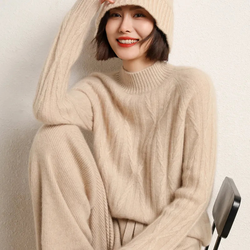 100% Wool Cashmere Sweater for Women - 2022 Autumn Winter Half Turtleneck Pullover Knit Top | Cozy Solid Color Jacket for Casual Wear, Office & Outdoor Activities