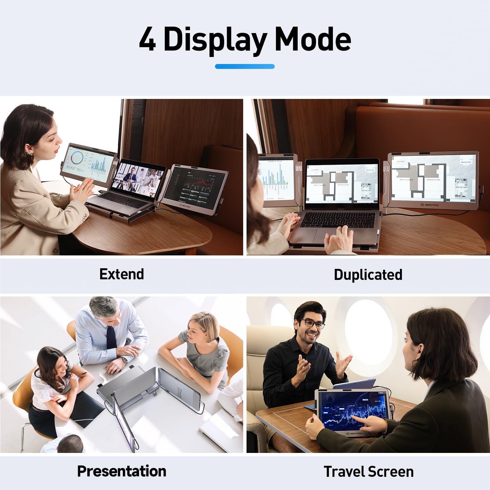 F2 Triple Screen Laptop Monitor Extender with 360° Rotation Stand - Plug & Play for Windows, Mac (M2 Pro/Max), Surface & Nintendo Switch - 14