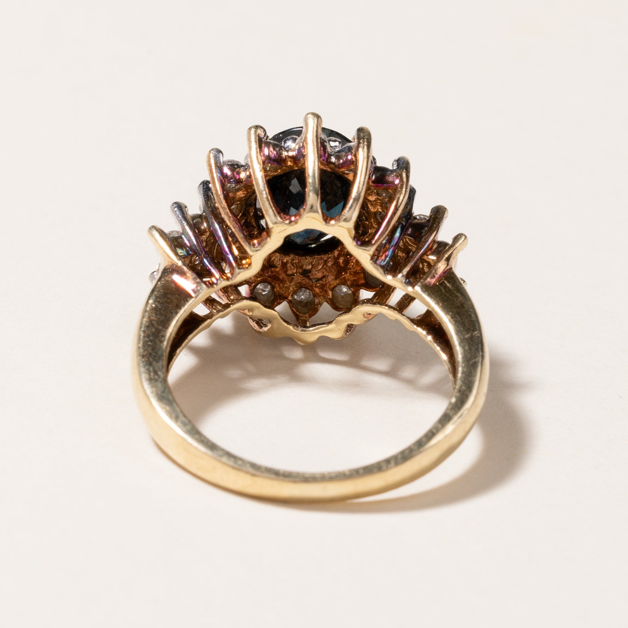 10K White Gold Oval Cut Blue Sapphire and Diamond Floral Cocktail Ring - 2.46ct Sapphire & 0.33ctw Diamonds - Size 5.5 - Elegant Evening Wear, Anniversary Gift, Bridal Jewelry