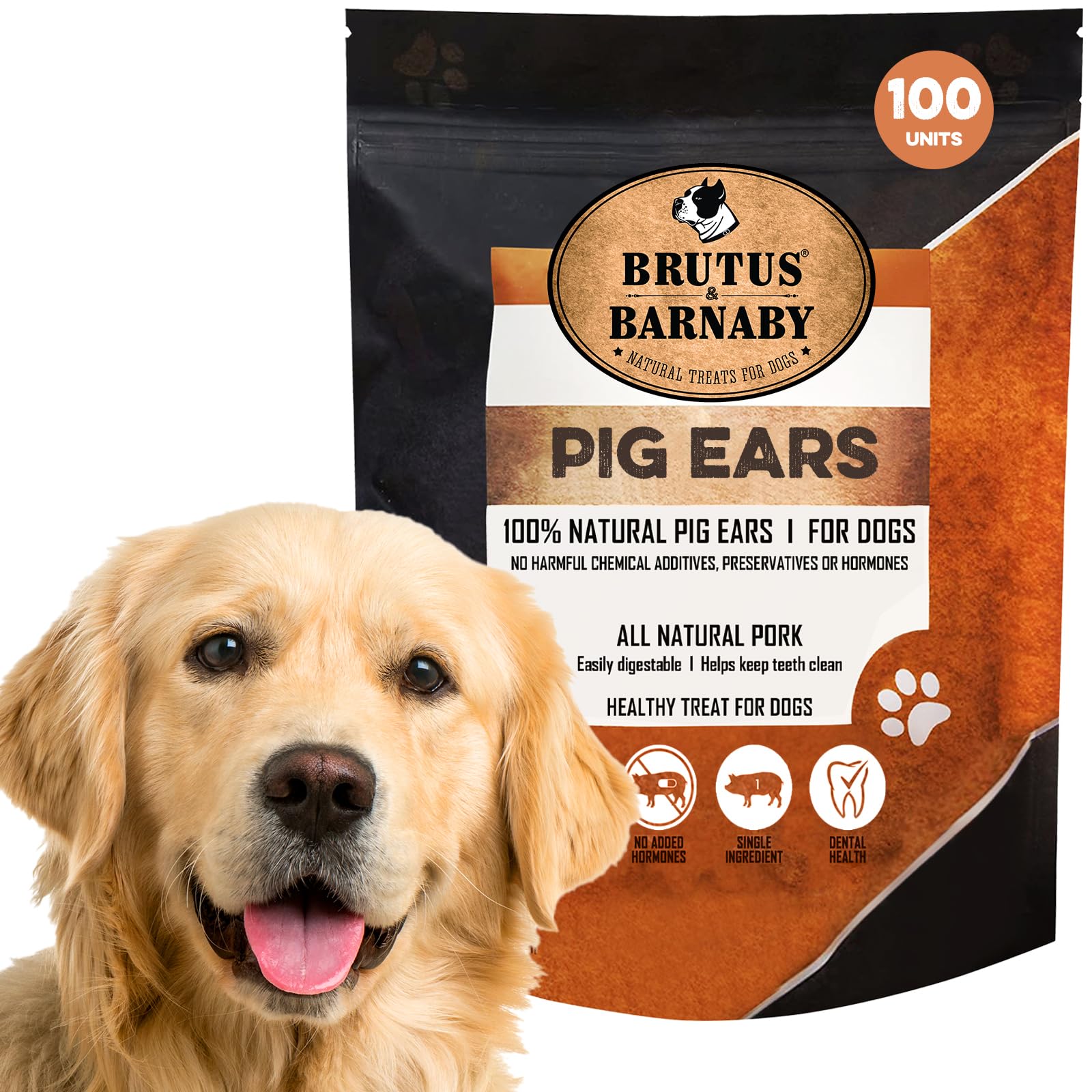 100% Natural Whole Pig Ear Dog Treats - 100 Pack | Thick Cut, Hormone & Chemical Free | Easy to Digest for Aggressive Chewers | Perfect for Small & Large Dogs | Great for Training, Dental Health & Long-Lasting Chewing Fun