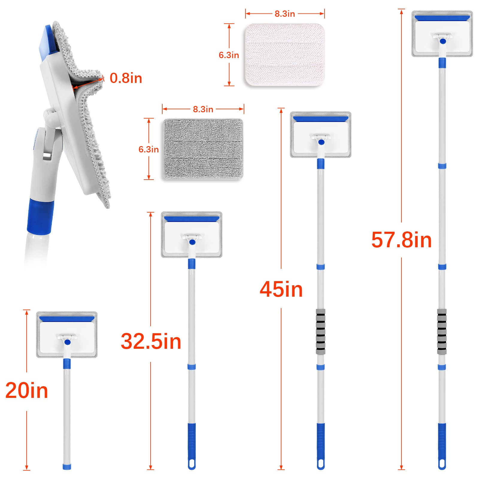 Extendable Baseboard Cleaner Tool with Handle - Wall & Door Frame Cleaning Kit Includes 4 Reusable Pads - Quick Clean for Baseboards, Ceilings & Walls - Perfect for Hard-to-Reach Areas & Deep Cleaning