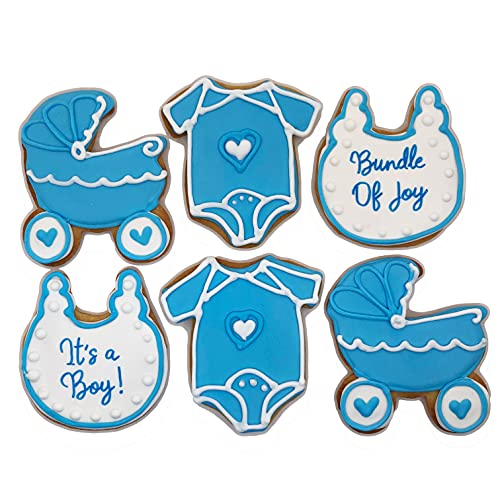 Baby Shower Decorated Shortbread Cookies - Individually Wrapped with Bow - 18 Blue Cookies by BakersDozenToGo | Perfect for Baby Showers, Gender Reveals & New Mom Gifts