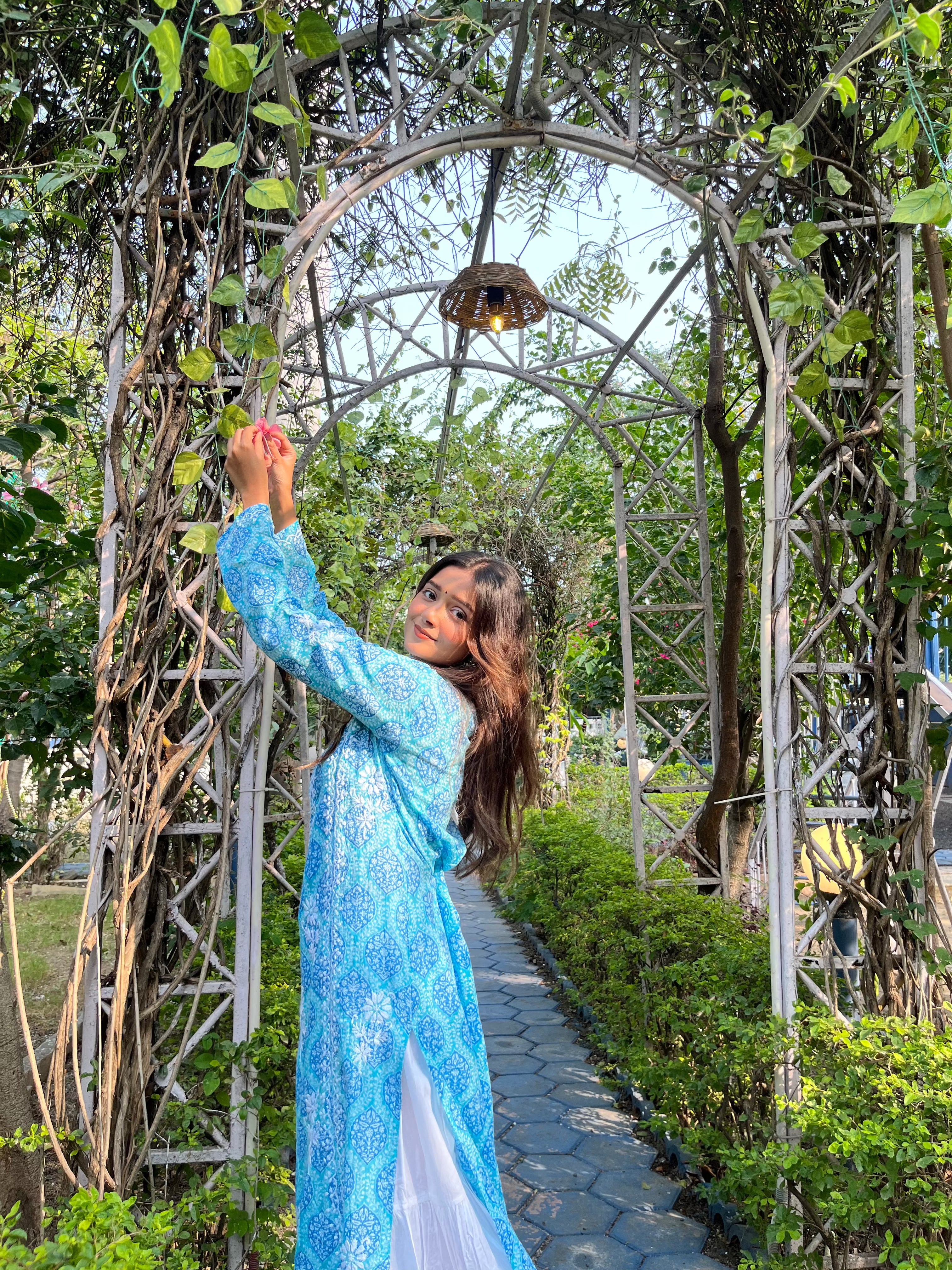 Shreya Fizaa Chikankari Kurta - Blue Printed Mul Cotton Indian Ethnic Wear for Women | Perfect for Festivals, Weddings & Casual Outings