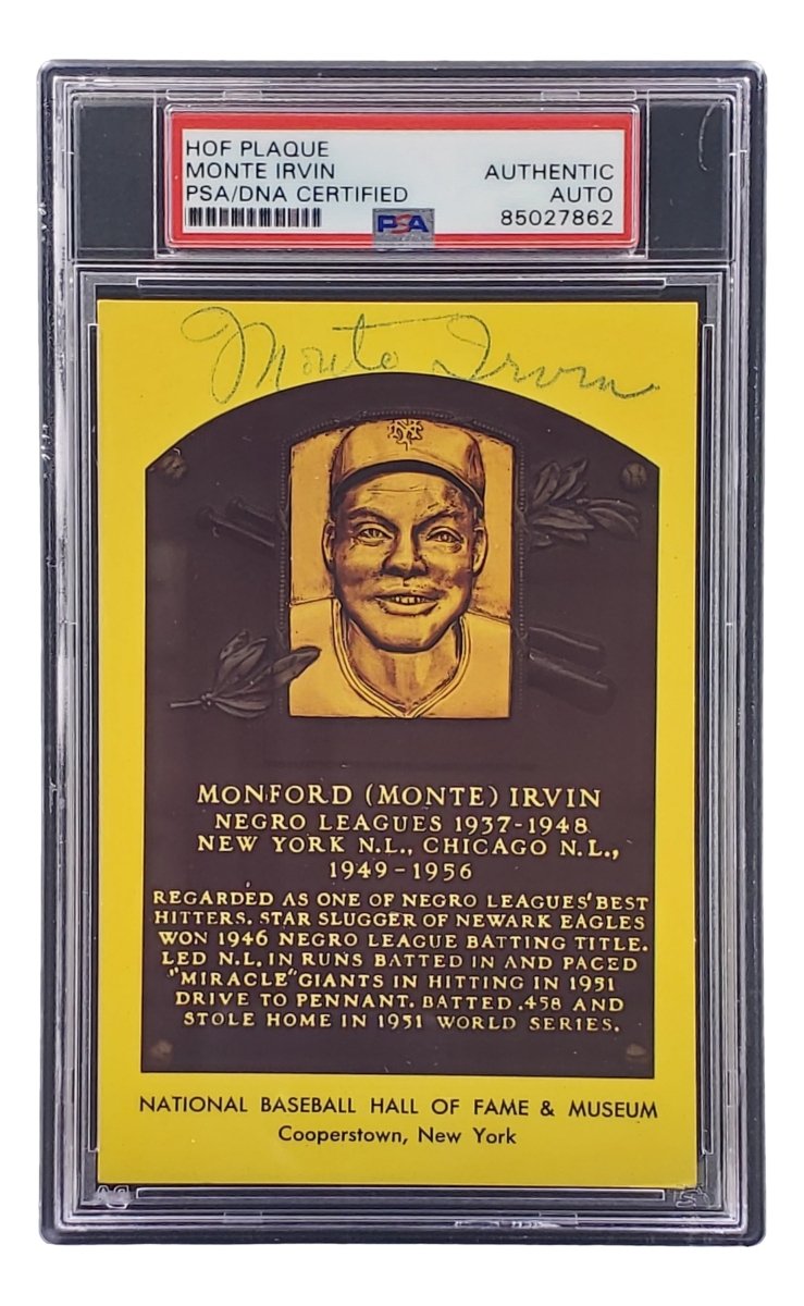 Monte Irvin Autographed 4x6 New York Giants HOF Plaque Card with PSA/DNA Certification 85027862 - Perfect for Baseball Memorabilia Collectors and Sports Fans Display