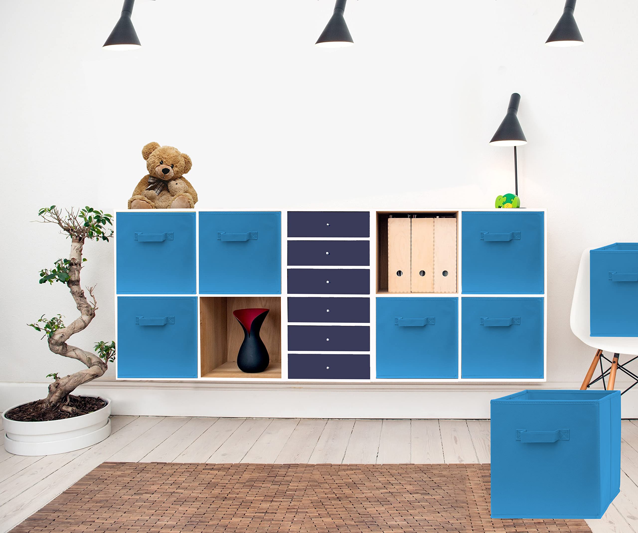 Pomatree 8-Pack Fabric Storage Cubes - Foldable Closet & Toy Organizer Bins for Home, Kids Room, Nursery & Playroom (Blue) - Perfect for Closet Organization, Toy Storage & Nursery Decor
