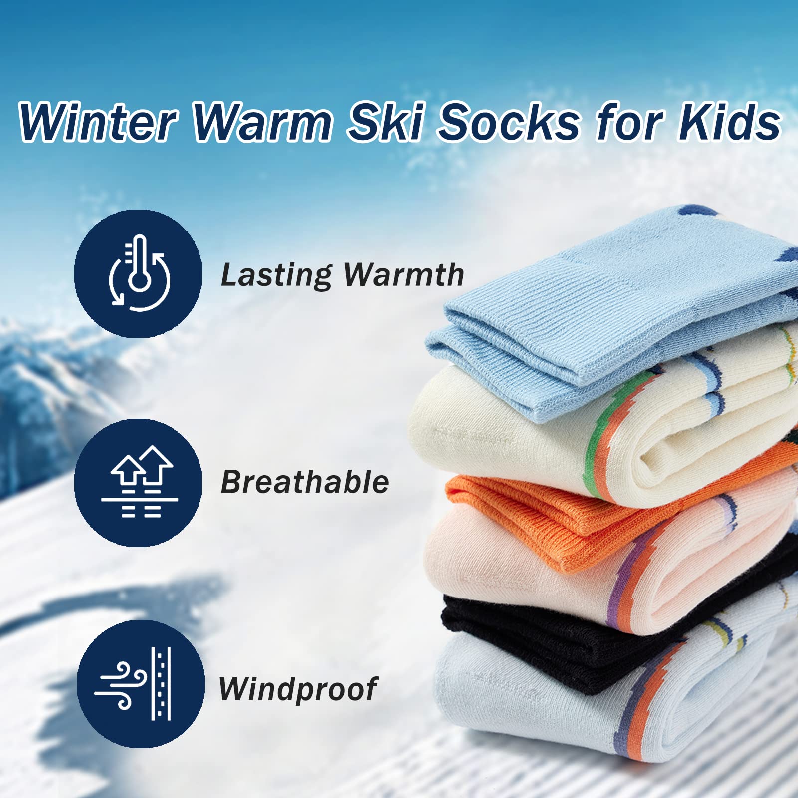 **Warm Thermal Ski Socks for Kids & Boys - 3 Pack Winter Snowboarding & Skating Socks for Boys & Girls - Perfect for Skiing, Snow Play & Cold Weather Activities**