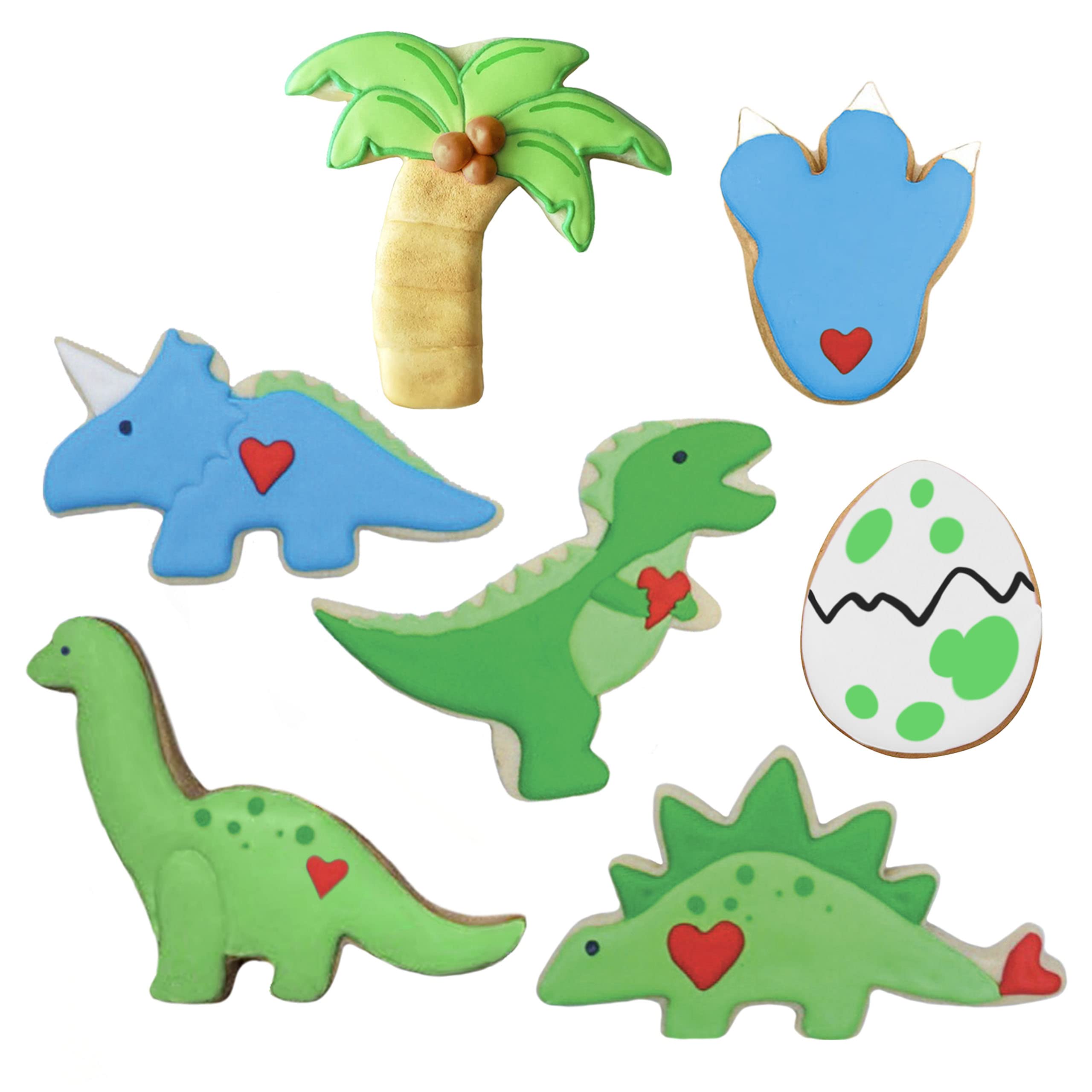 Dinosaur Cookie Cutters 7-Piece Set - T-Rex, Brontosaurus, Stegosaurus, Dino Foot & Egg - Made in USA by Ann Clark - Perfect for Baking, Kids Parties & Dinosaur-Themed Events