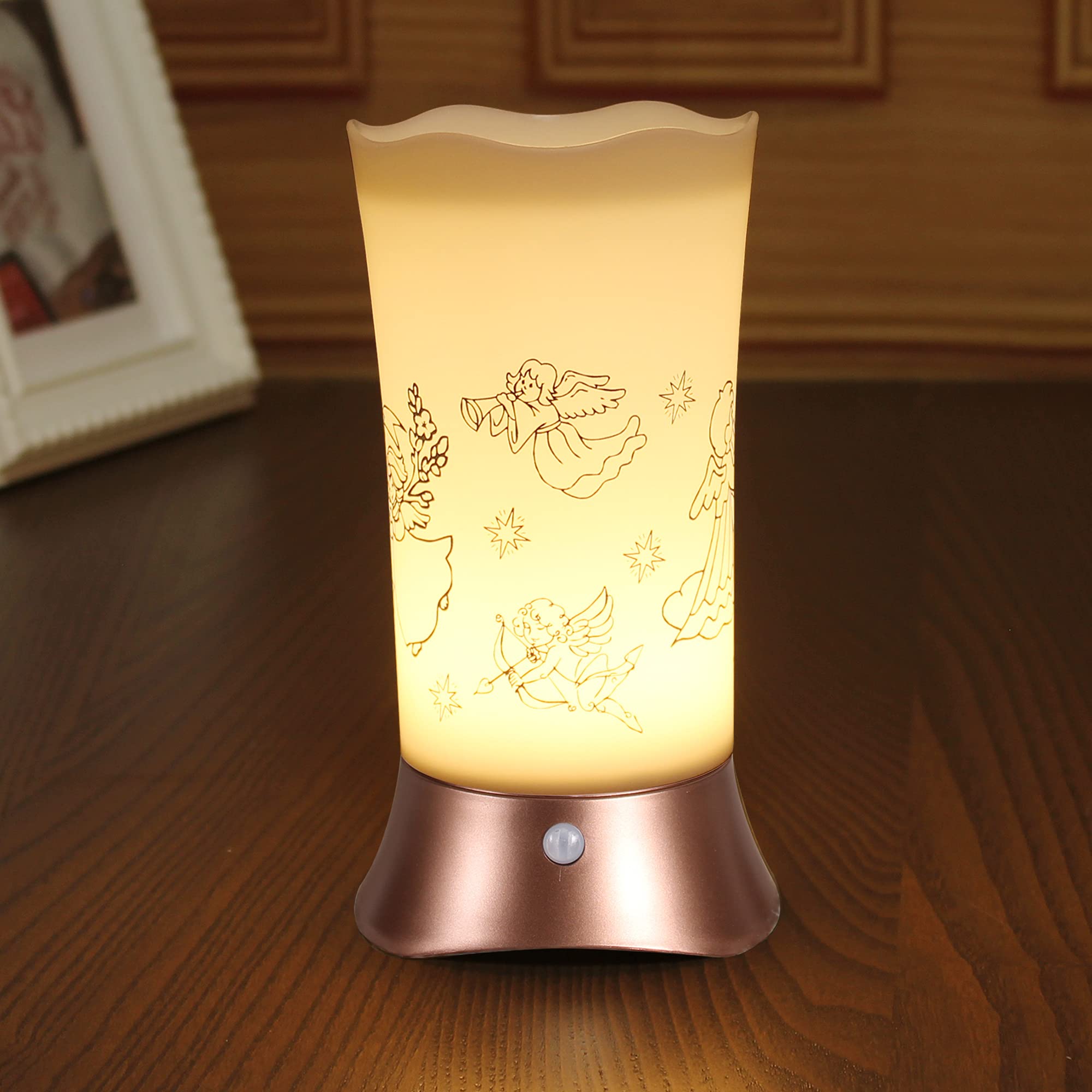 WRalwaysLX Retro LED Table Lamp with Wireless PIR Motion Sensor - Battery Powered Night Light for Bedroom, Living Room, Bathroom, Hallway & Kitchen - Perfect for Reading, Nighttime Safety & Ambient Lighting (Orange)