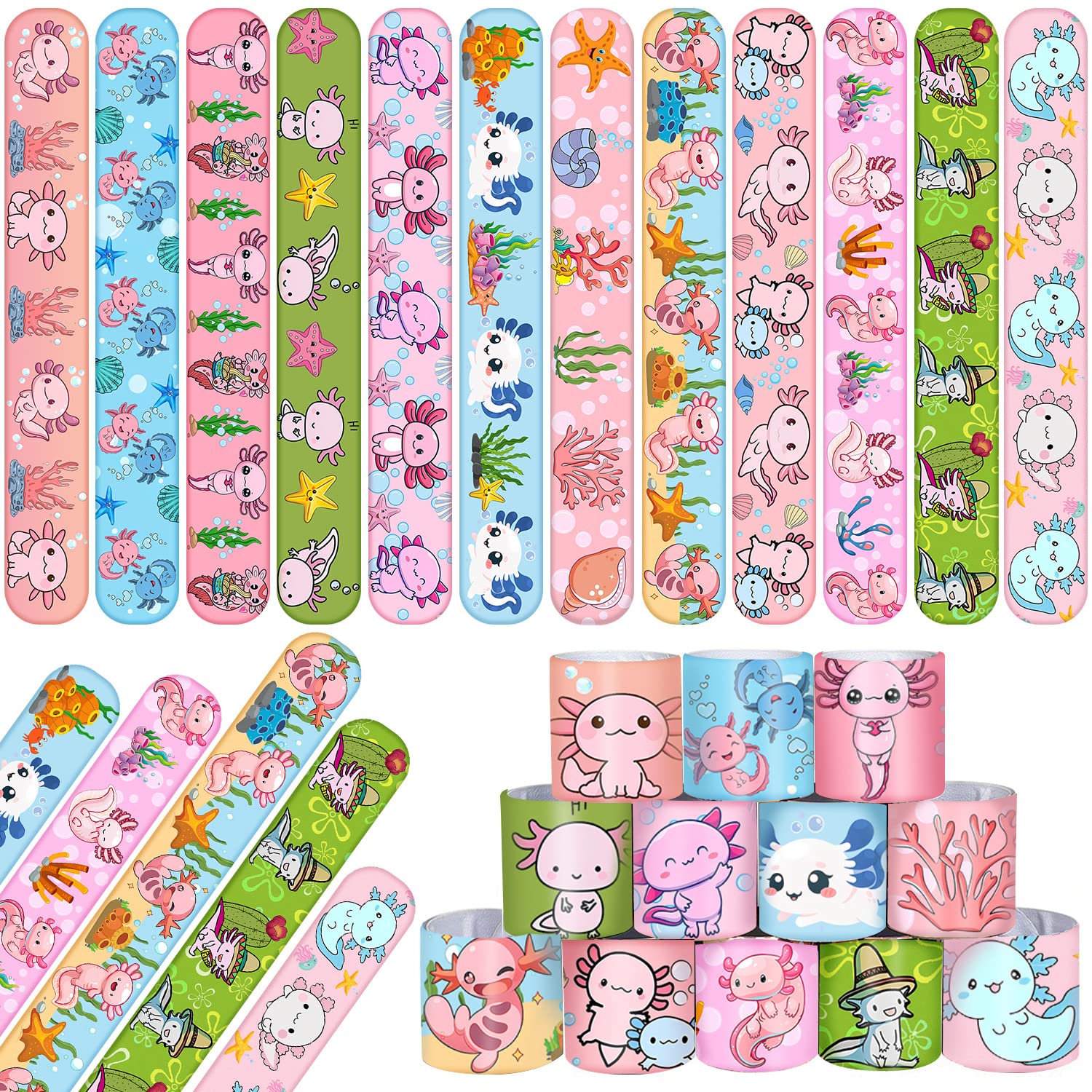 48 PCS Axolotl Slap Bracelets - Cartoon Amphibian Party Wristbands for Kids, Boys & Girls - Fun Axolotl Party Favors, Birthday Supplies, Baby Shower Gifts, Carnival Prizes & Classroom Rewards - Perfect for Birthday Parties, School Events & Themed Celebrations