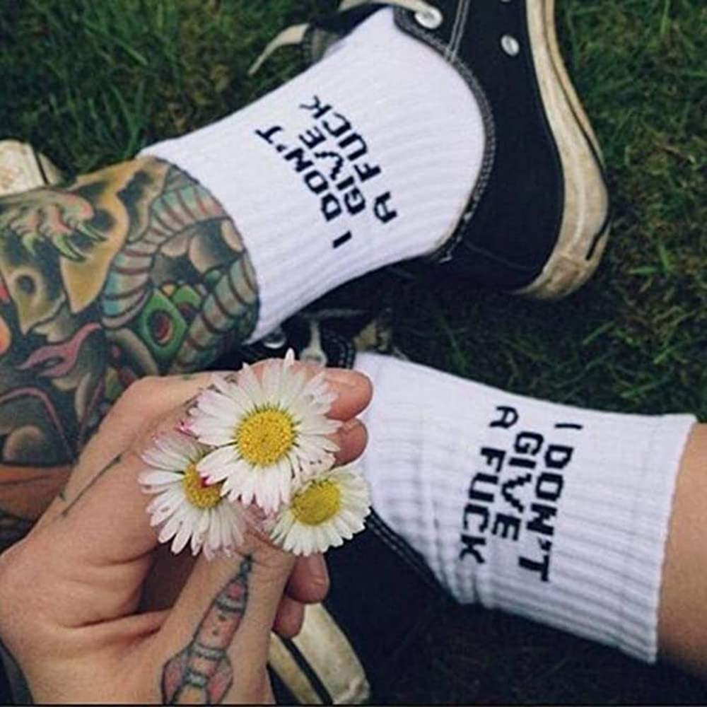 FUCK OFF Swear Word Printed Crew Socks - Funny Novelty Men's Tube Socks for Gag Gifts, Punk Fashion & Statement Outfits