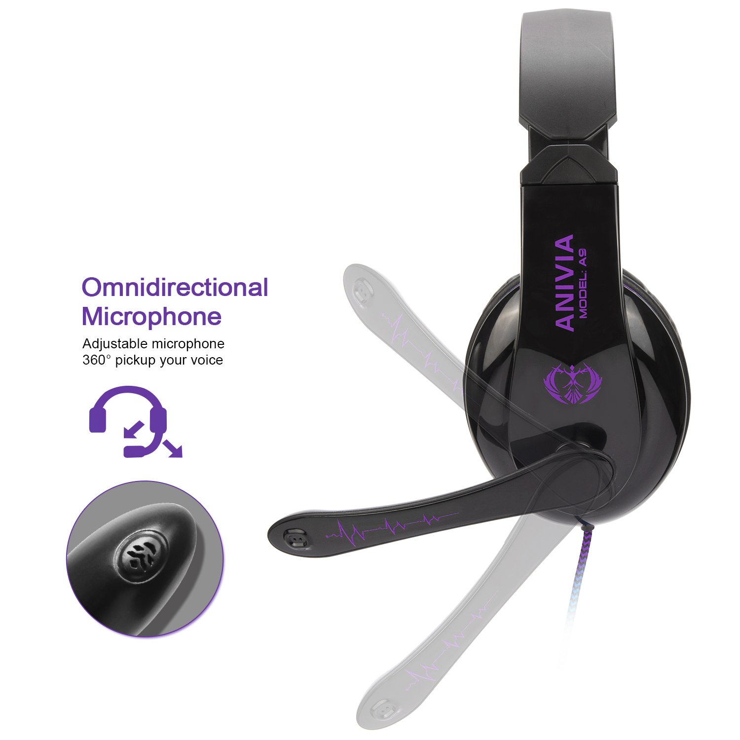 Anivia AH68 Gaming Headset with Noise Cancelling Microphone & Surround Sound - 3.5mm Wired Headphones for Xbox, Switch, PC, Laptop, PS4, PS5 - Perfect for Competitive Gaming, Streaming & Online Chat