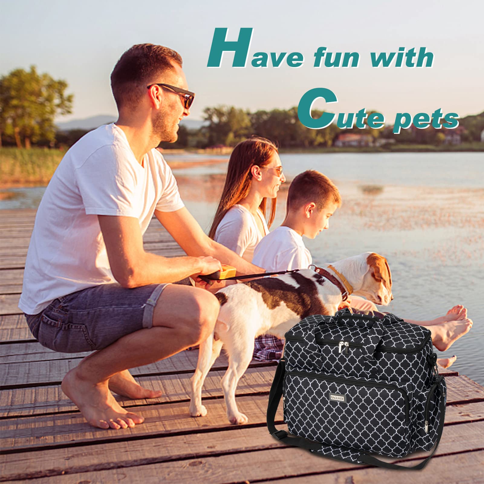BAGLHER Dog Travel Bag - Waterproof Pet Carrier with 2 Food Containers & Collapsible Bowls | Essential Travel Accessories for Dogs & Cats | Perfect for Road Trips, Airplane & Camping Adventures