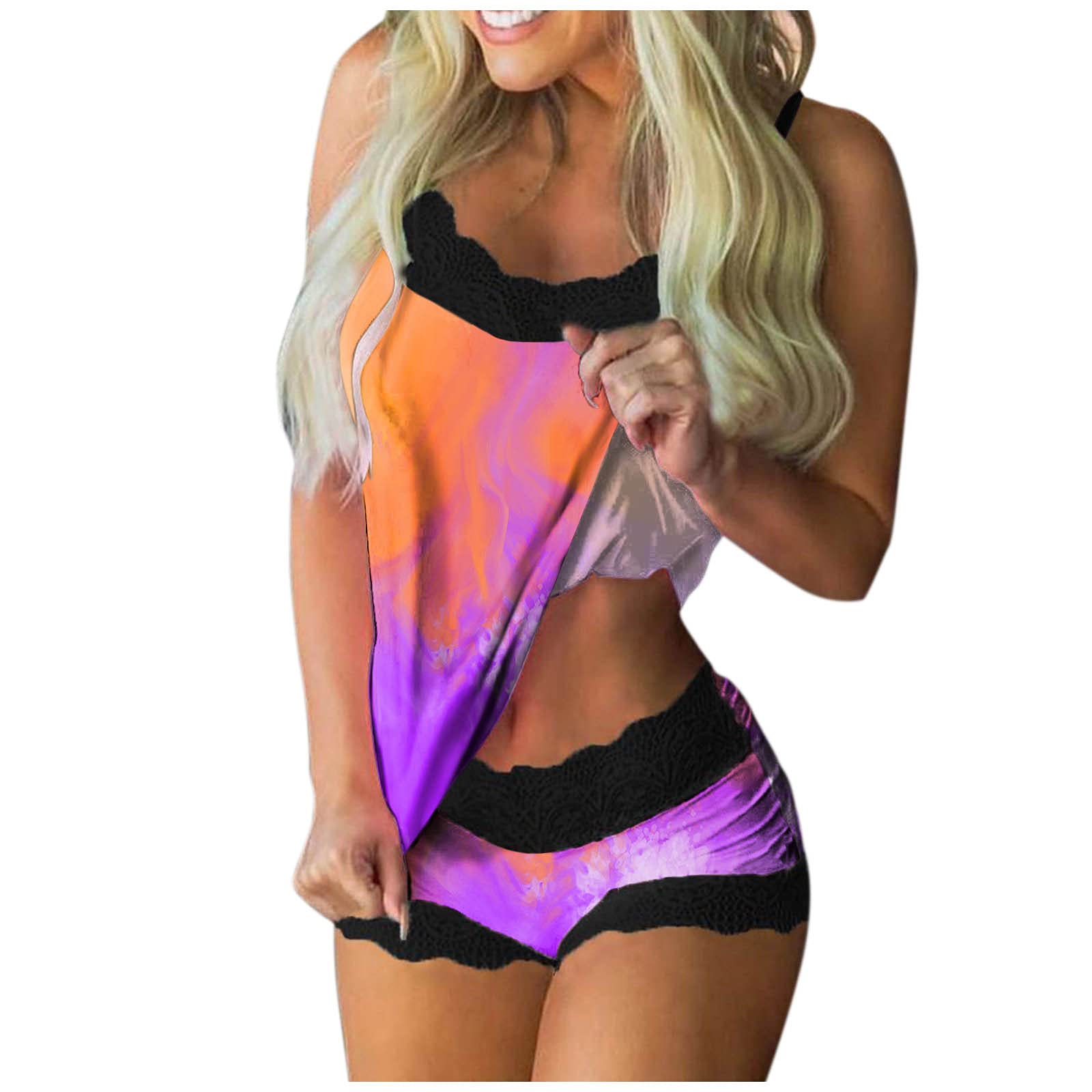 Valentine's Day Heart Print Pajama Set for Women - Lace Cami Vest, Tank Top & Shorts Sleepwear - Romantic Nightwear for Anniversary, Date Night & Couple Gift