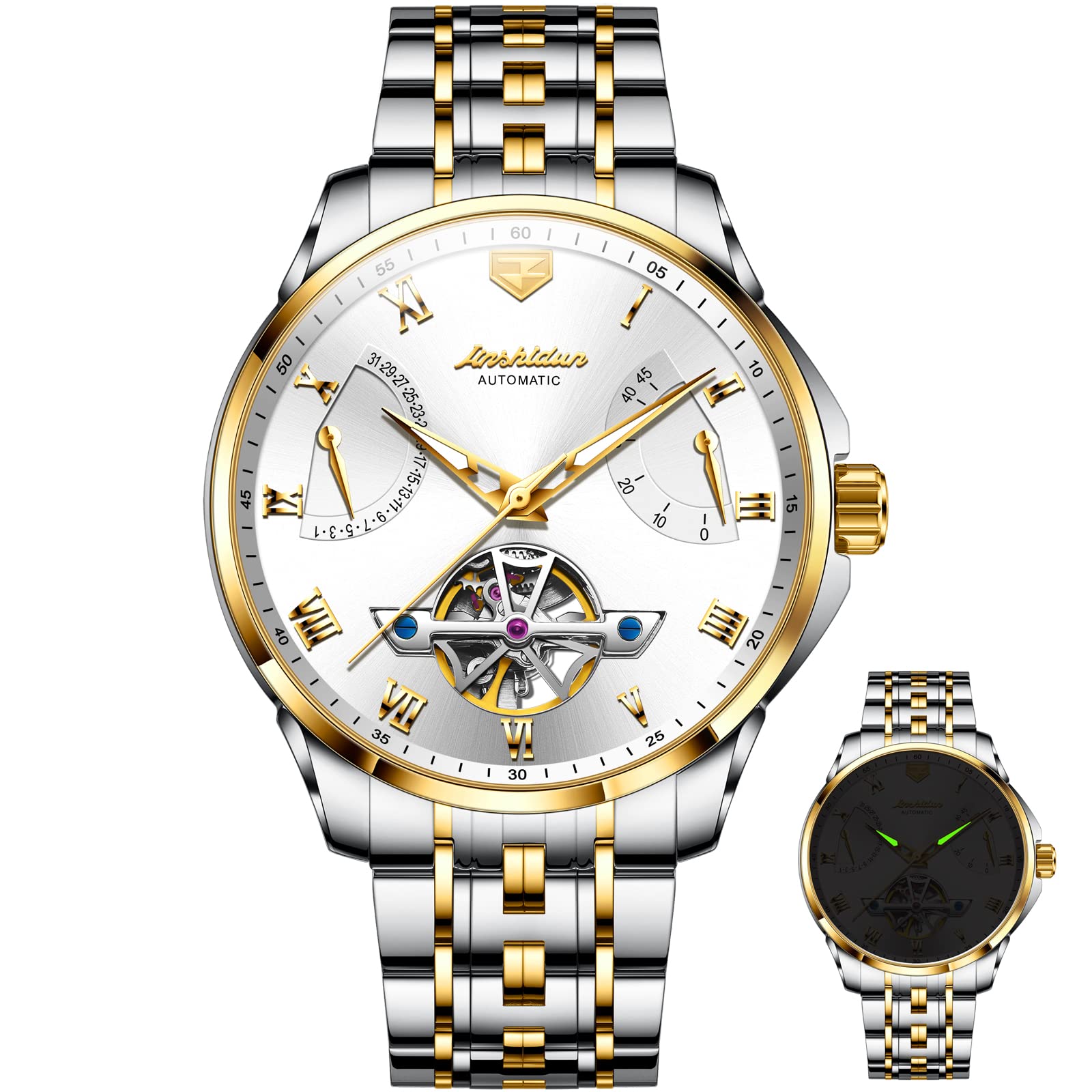 Premium Automatic Mechanical Watch for Men - Self-Winding Tourbillon, Stainless Steel, Waterproof, Luminous Hands & Date Display - Perfect for Business, Formal Events & Luxury Gift Giving