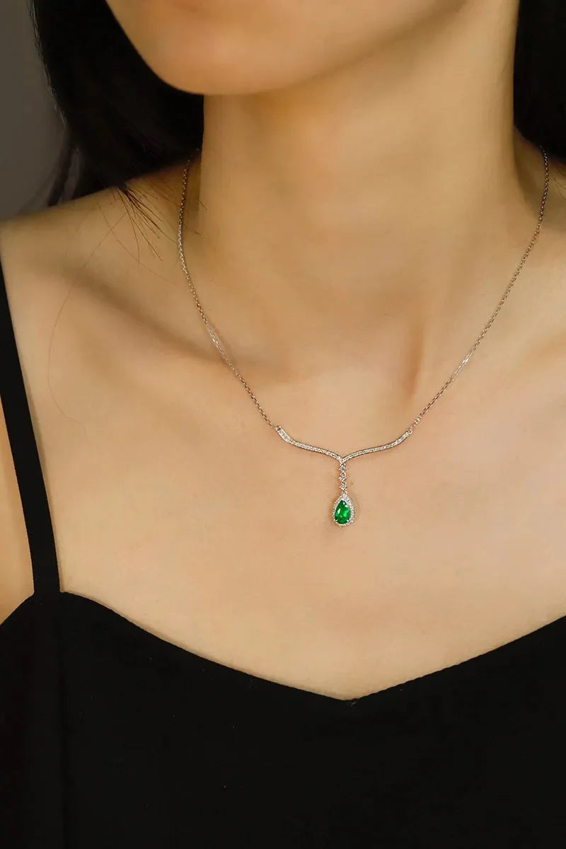 18K White Gold Diamond & Emerald Drop Necklace for Women - Elegant Water Drop Pendant, Real Natural Gemstone Jewelry for Parties, Weddings & Special Occasions
