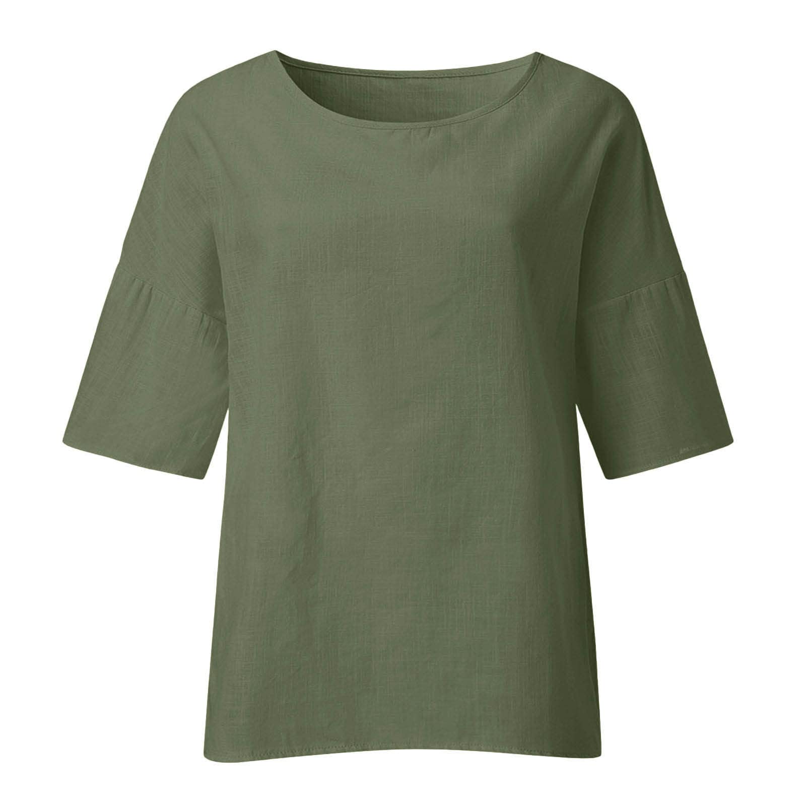 Women's Linen Tops - Breathable Round Neck Tunic Blouse for Spring/Summer | Casual Elegant Pullover with Half Sleeves | Loose Fit Comfortable Tee Shirt in Solid Colors | Perfect for Office Wear, Weekend Outings & Vacation Outfits