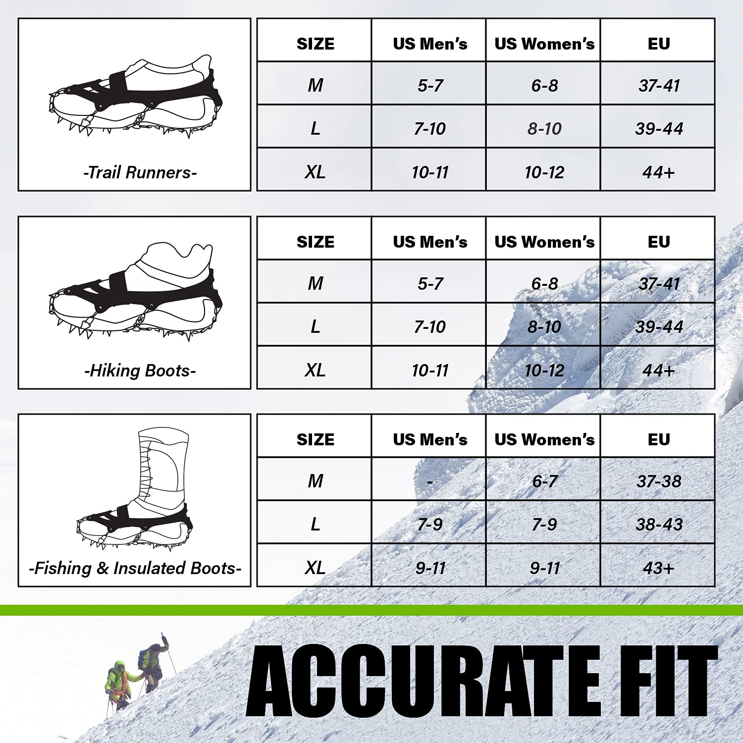 19-Point Non-Slip Hiking Crampons for Boots & Shoes - Ice & Snow Traction Spikes - Perfect for Winter Hiking, Mountain Climbing and Icy Trail Walking