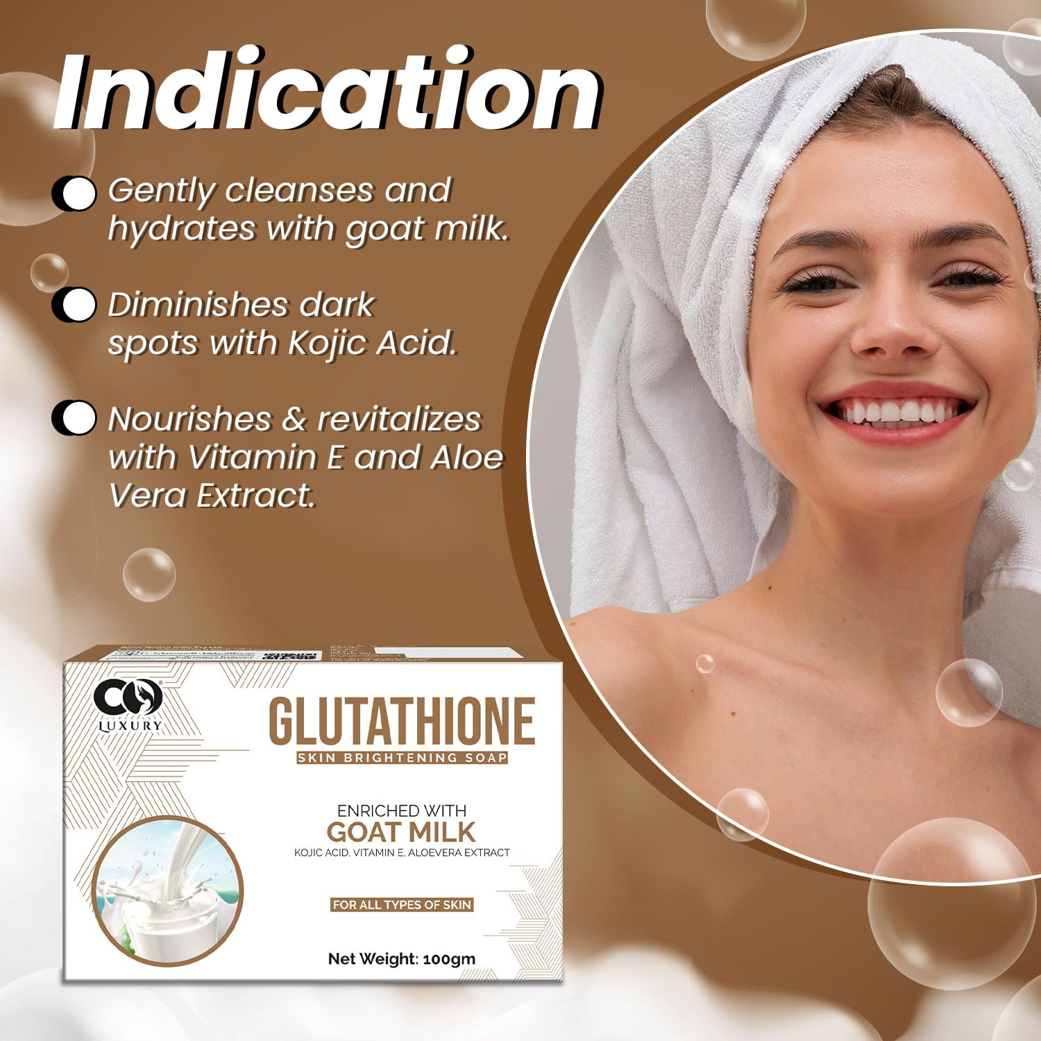 CO LUXURY Goat Milk Glutathione & Kojic Acid Soap - Brightening Bar for Dark Spots & Pigmentation | Skin Whitening & Exfoliating Bath Soap | Pack of 2 | Perfect for Daily Skincare Routine & Spa-Like Bath Experience