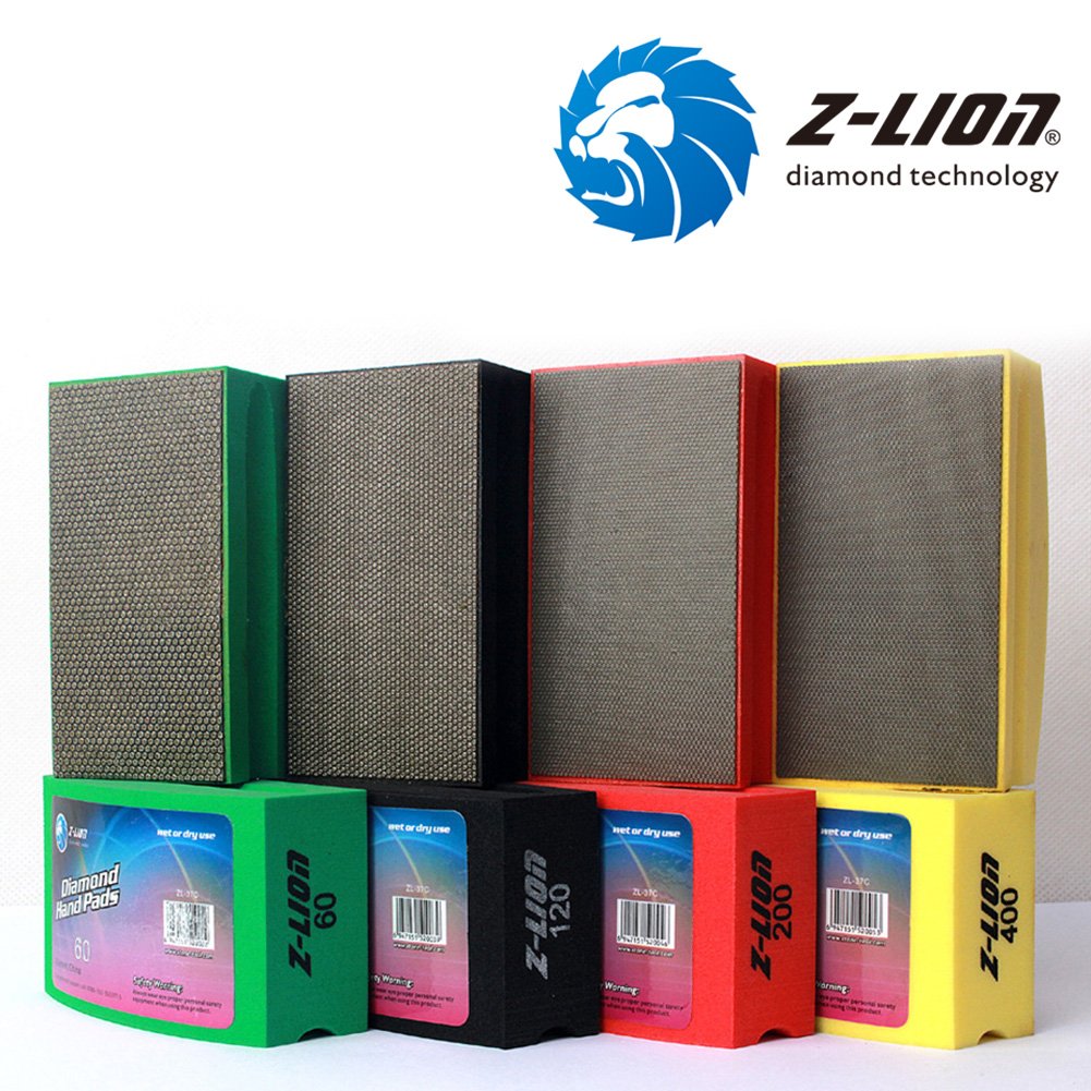Z-Lion Diamond Hand Polishing Pads - 8 Pack Arc Shape Backing for Glass & Stone - Professional Polishing & Buffing for Countertops, Tiles, and Marble Surfaces
