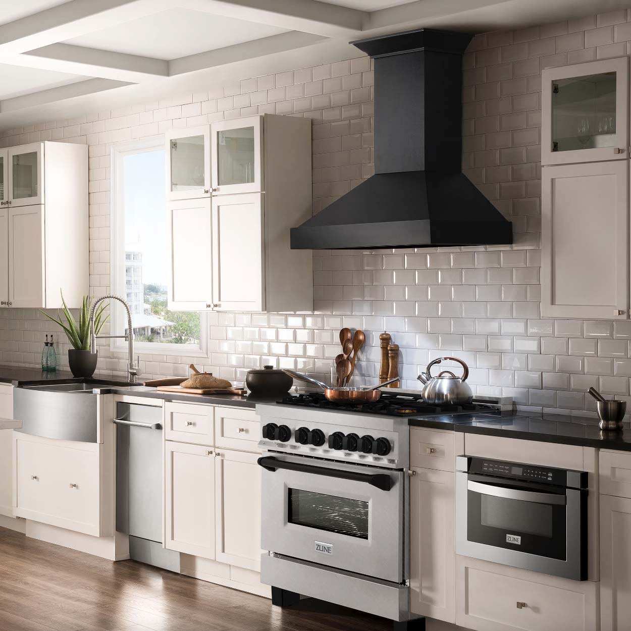 ZLINE Autograph Edition 36-inch Dual Fuel Range - 4.6 cu.ft Gas Cooktop with 6 Burners & Electric Convection Oven - Satin Stainless Steel with Matte Black Accents (RASZ SN 36 MB) - Perfect for Modern Kitchens & Professional Cooking