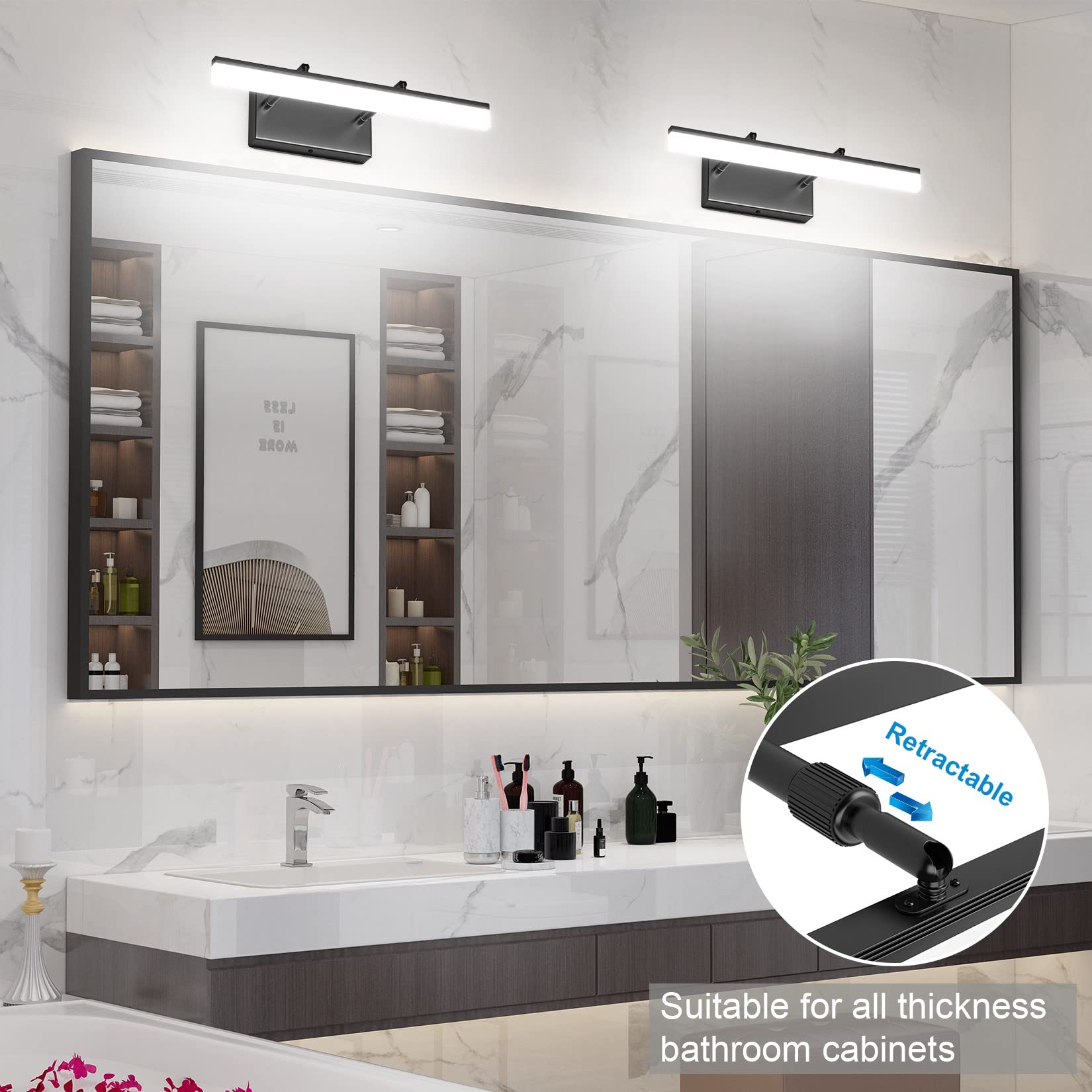 Aipsun 15.7 Inch LED Vanity Mirror Light - Adjustable Bathroom Lighting Fixture with 5500K Daylight, Black Modern Design for Makeup & Shaving - Perfect for Bathroom, Dressing Room and Salon Vanity Areas