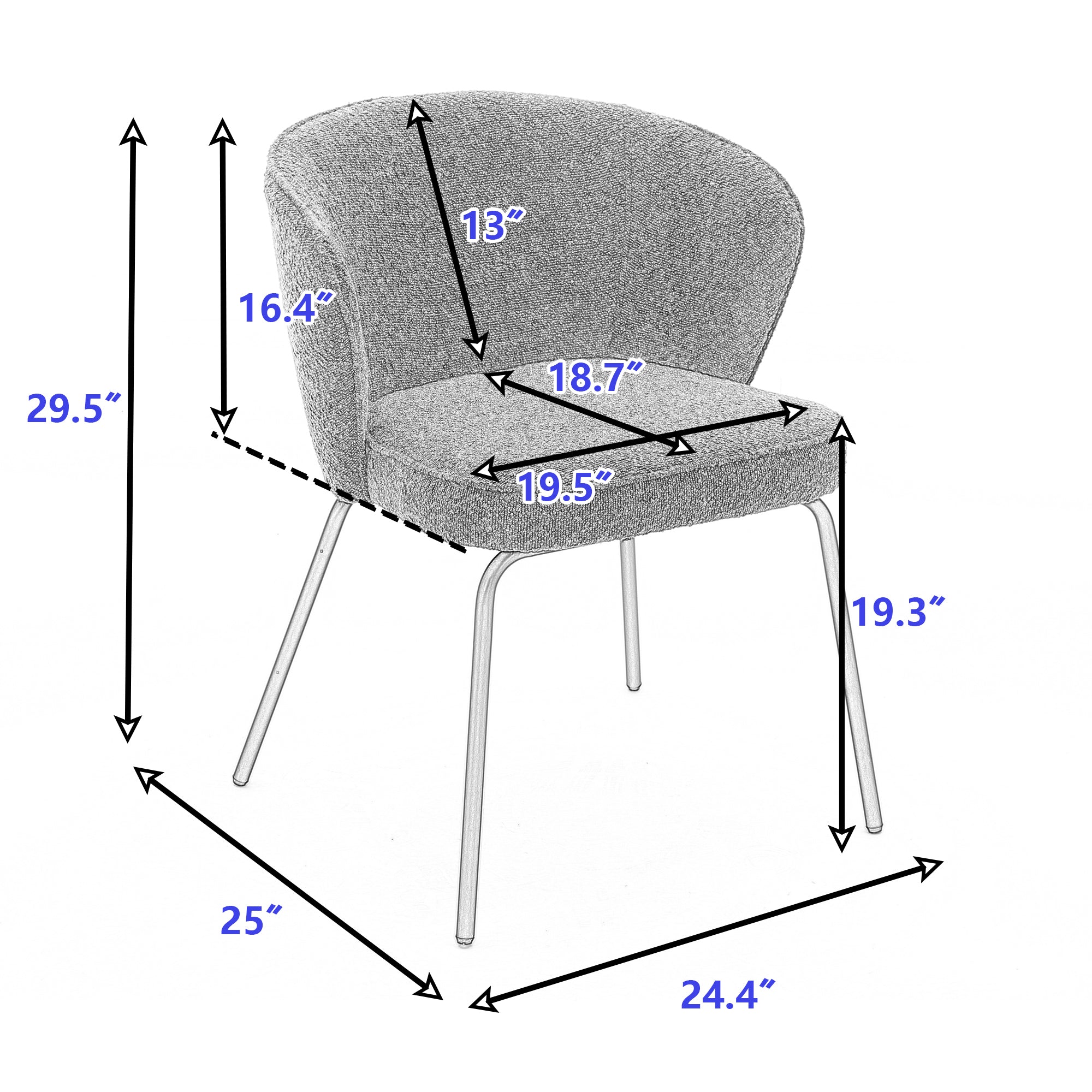Set of 2 Modern Boucle Fabric Dining Chairs with Black Metal Legs in Ivory - Comfortable Upholstered Side Chairs for Kitchen, Dining Room, and Office Use