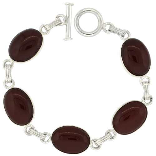 Sterling Silver Natural Carnelian Stone & Jet Resin Inlay Link Bracelet for Women - Handmade Adjustable Boho Jewelry Gift for Birthday, Anniversary, and Everyday Wear