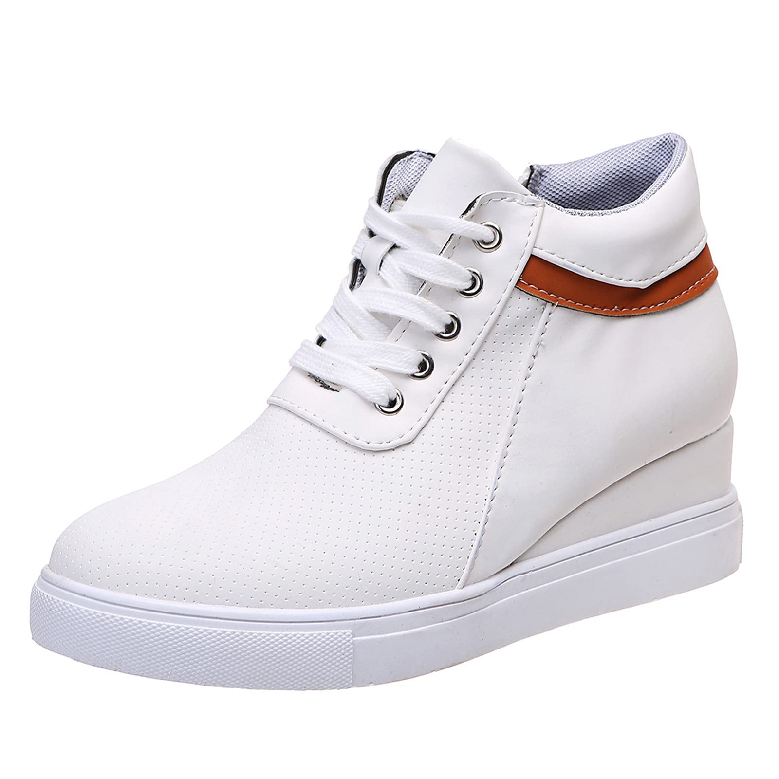 Comfortable Breathable Women's Casual Shoes - Round Toe Lace-Up Leather Pumps & Wedges for Everyday Wear | Perfect for Office, Walking & Outings