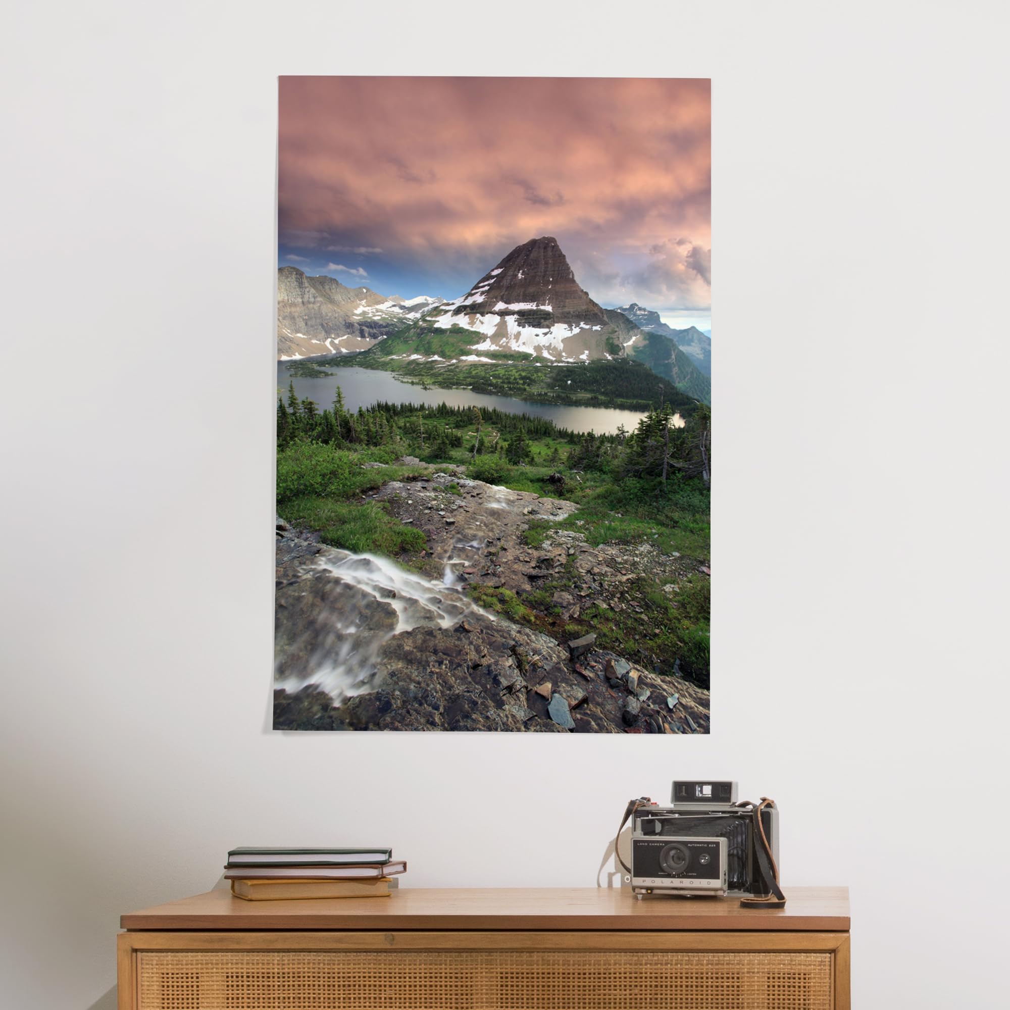 Lantern Press 24x36 Inch Giclee Art Print - Glacier National Park Montana Landscape Wall Decor Featuring Hidden Lake & Bearhat Mountain Sunrise - Premium Home & Office Artwork for Living Room, Bedroom, or Office Decoration