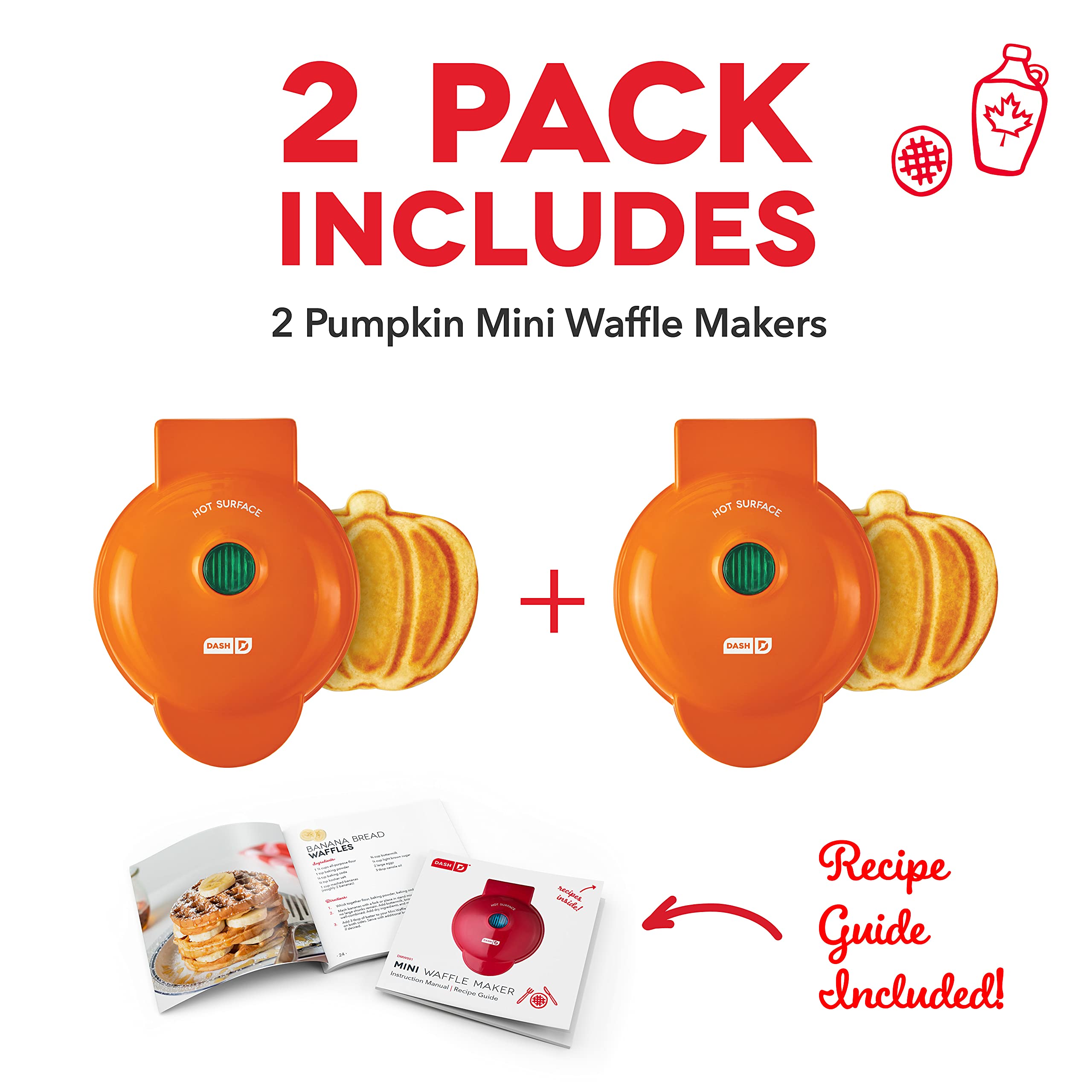 Dash Mini Waffle Maker (2 Pack) - 4 Inch Non-Stick Waffle Iron for Keto Chaffles, Hash Browns & Individual Waffles - Easy to Clean, Halloween Orange - Perfect for Breakfast, Snacks & Holiday Cooking