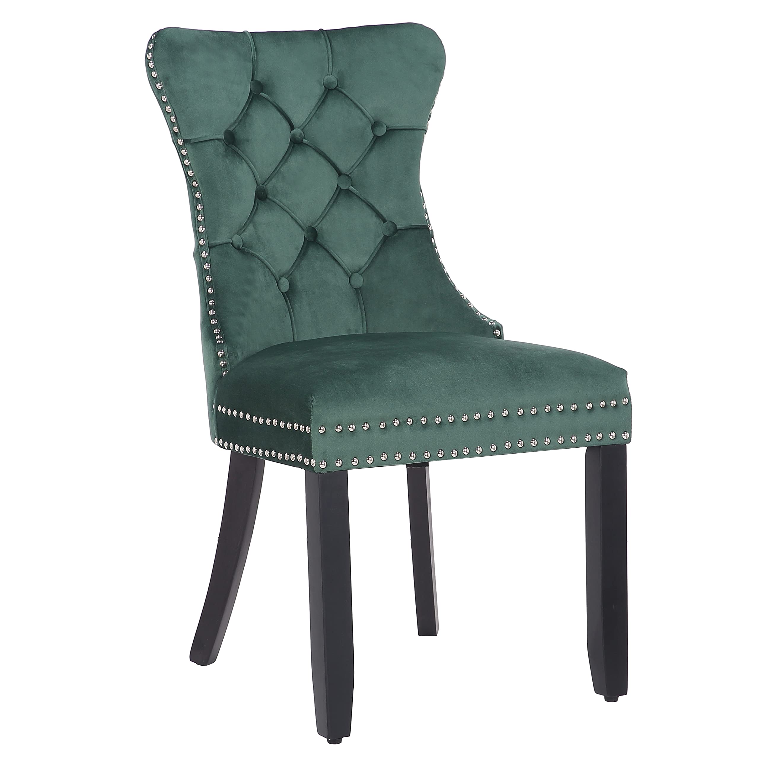 BTEXPERT Green Velvet Tufted Dining Chairs Set of 2 - High Back Upholstered Chairs with Solid Wood Frame & Nailhead Trim - Elegant Living Room, Bedroom or Coffee Shop Seating - Perfect for Dining, Lounging & Home Decor (5190-2)