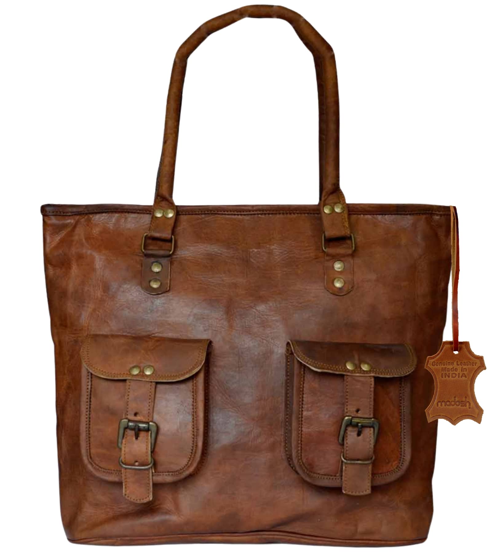 Genuine Leather Women's Shoulder Tote Bag - Madosh Brown Office Handbag for Laptop & Work Essentials | Perfect for Business Meetings, Commuting & Travel