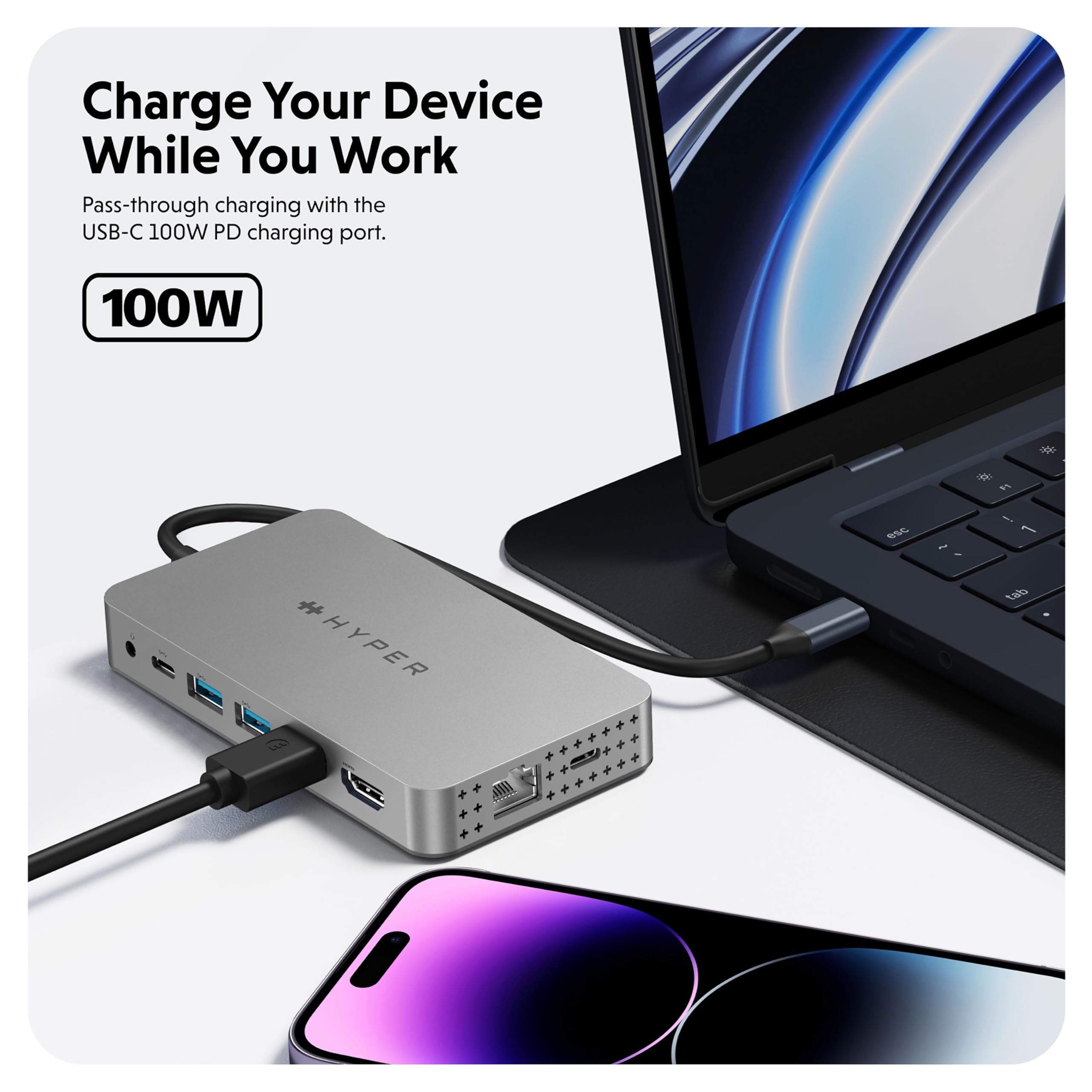 HyperDrive 4K Dual HDMI 10-in-1 USB C Hub - Dual 4K HDMI, Gigabit Ethernet, USB-A/C, 100W PD, SD/MicroSD, 3.5mm Audio - Compatible with MacBook Pro/Air (M1), Windows PC, Chromebook - Perfect for Home Office, Gaming & Video Conferencing