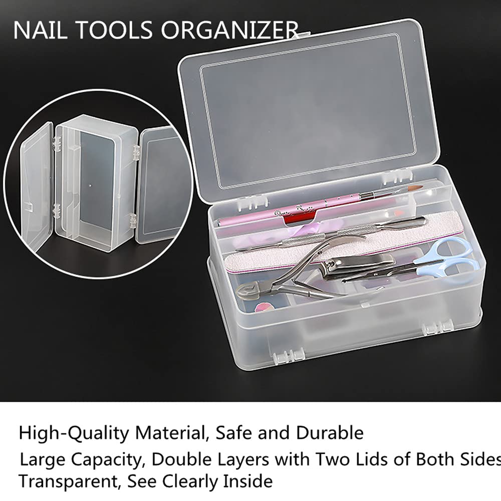 Double Layer Nail Art Organizer - Large Capacity Transparent Storage for Manicure Tools & Brushes - Perfect for Salon & Home Use