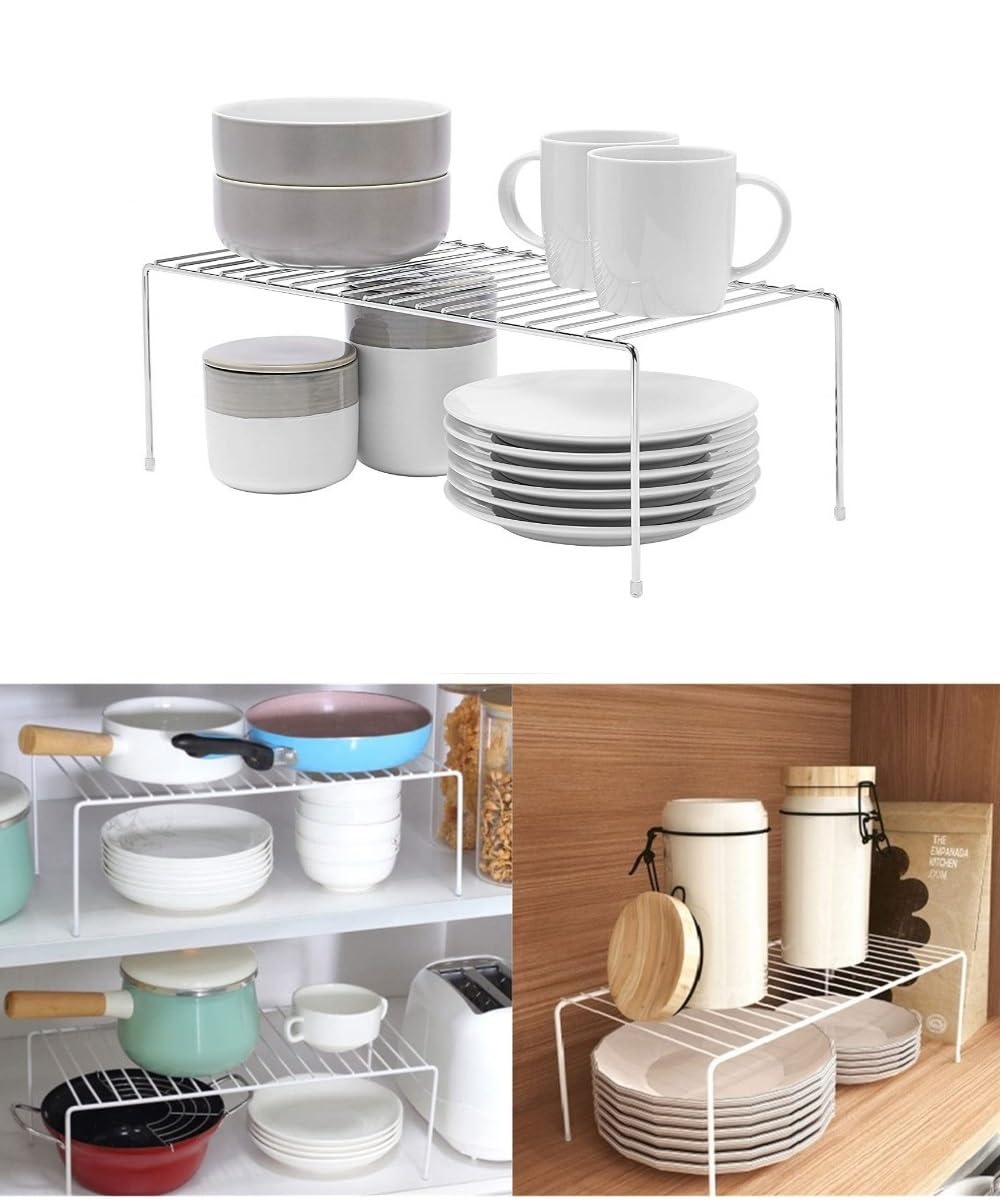 NH10 DESIGNS Stainless Steel Expandable Dish Rack & Storage Shelf - 4 Pack Kitchen Organizer for Cabinets, Utensils, Spices | Space Saving Solution for Small Kitchens & Apartments