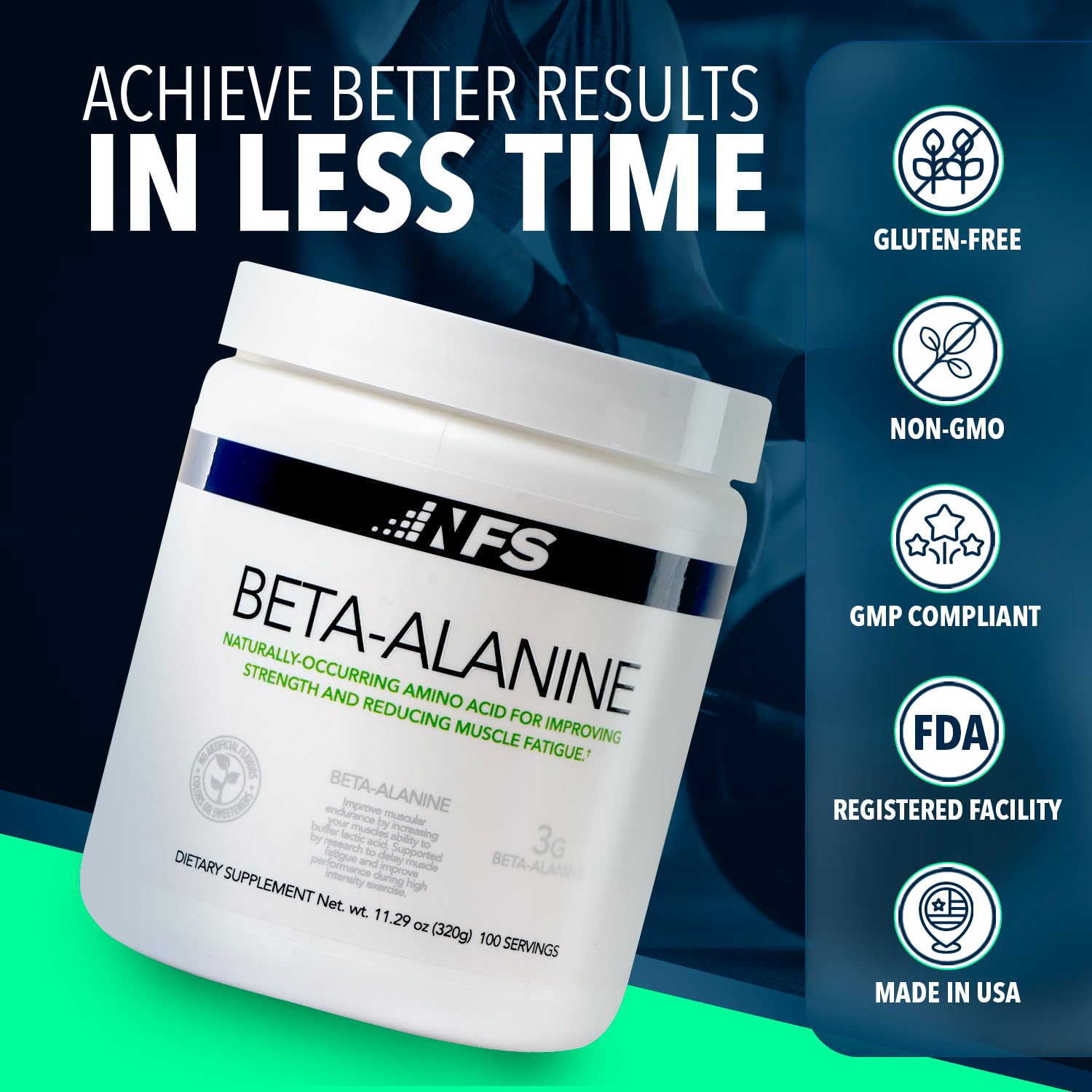 NF Sports Beta-Alanine Powder for Muscle Recovery - 320g (100 Servings) | Reduces Muscle Fatigue, Boosts Carnosine Levels | Unflavored Dietary Supplement with No Artificial Sweeteners | Ideal for Athletes, Gym Enthusiasts & Post-Workout Recovery