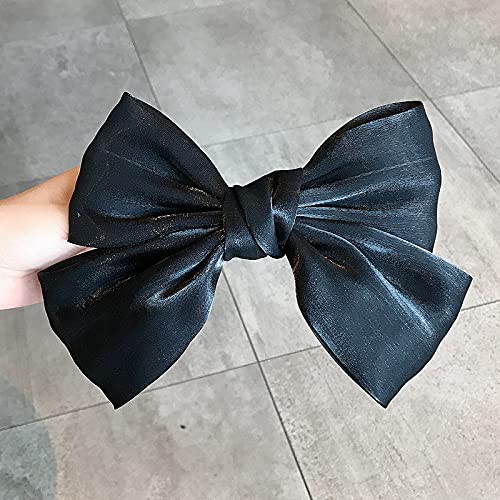 Elegant Black Satin Hair Bow Clips for Women & Girls - Large 8 Inch French Barrettes, Hair Accessories for Parties, Weddings & Everyday Style