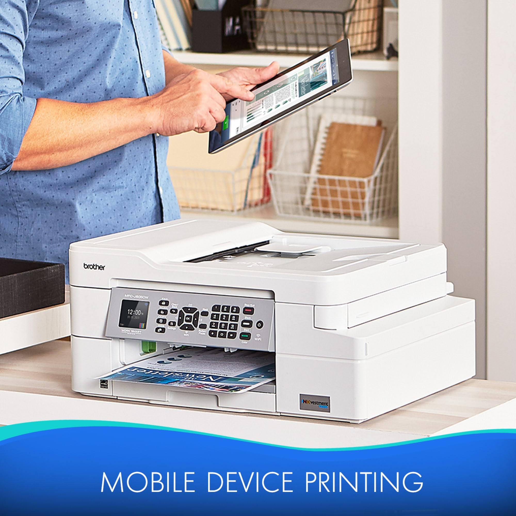 Brother MFC-J805DW Wireless Color Inkjet All-in-One Printer with Mobile Printing, Duplex Scanning & Copying, 1-Year Ink Supply, White – Ideal for Home Office & Small Business Use