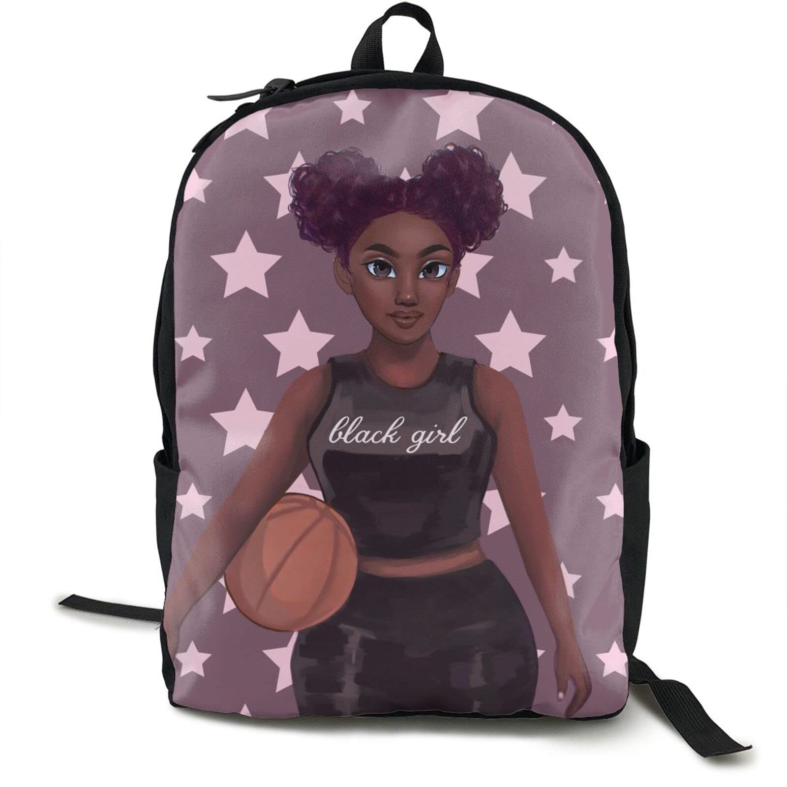 Stylish African American Woman Black Art Backpack - Basketball Themed Large Tote Bookbag for Women | Lightweight Durable Design Perfect for Office, School, Picnic & Travel