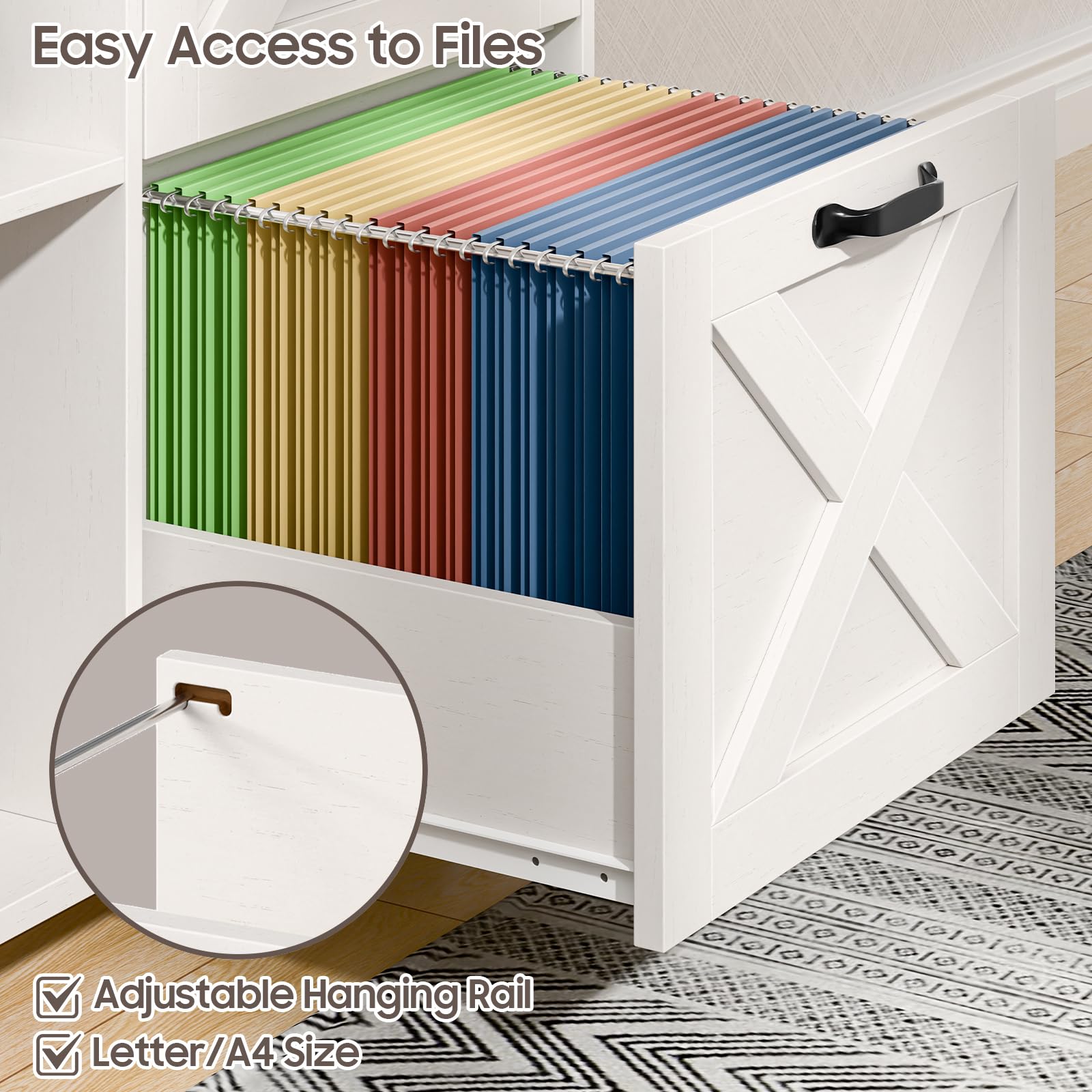 3-Drawer Lateral File Cabinet with Door & Adjustable Shelf - Farmhouse Style Home Office Storage for Letter/A4 Hanging Files - White Printer Stand & Storage Cabinet for Home, Office, or Study Room Organization